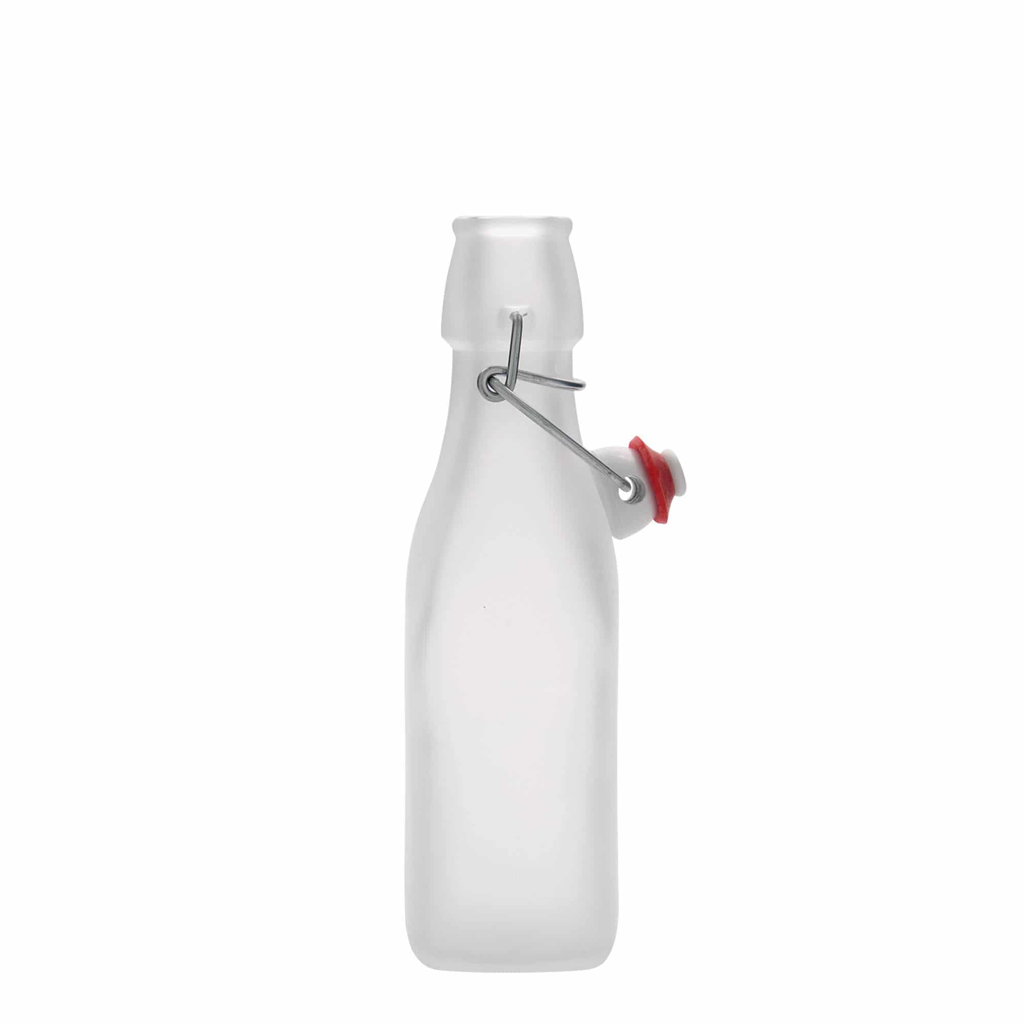 250 ml skleněná láhev 'Swing, čtvercová, bílá, hrdlo: závěsný uzávěr'