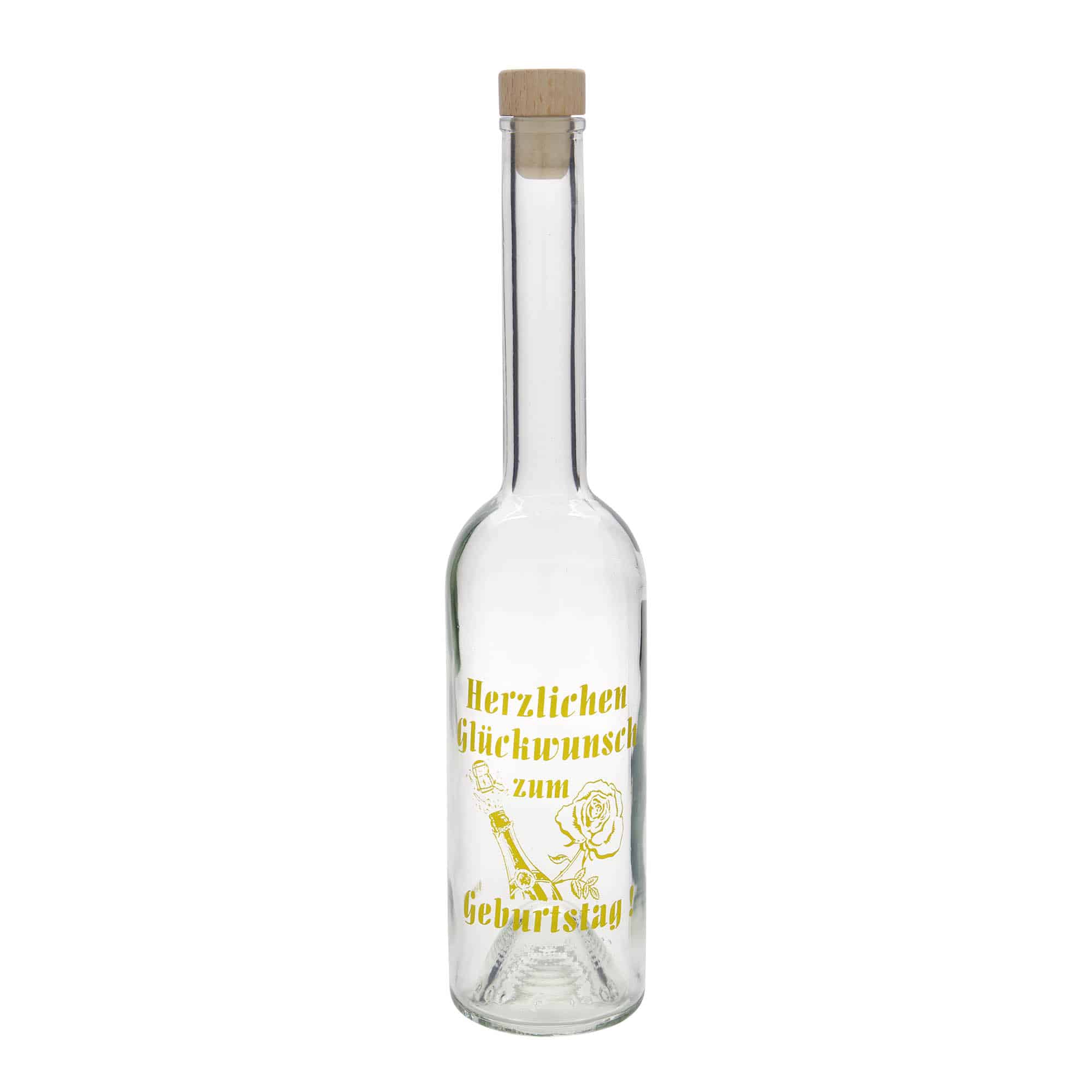 Skleněná lahev 500 ml 'Opera', motiv: Lahev k narozeninám, uzávěr: korek