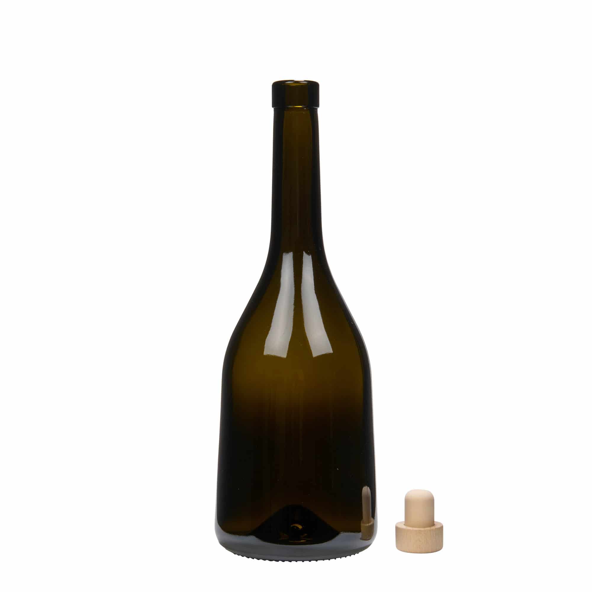 750 ml skleněná láhev 'Rustica', antikně zelená, hrdlo: korek