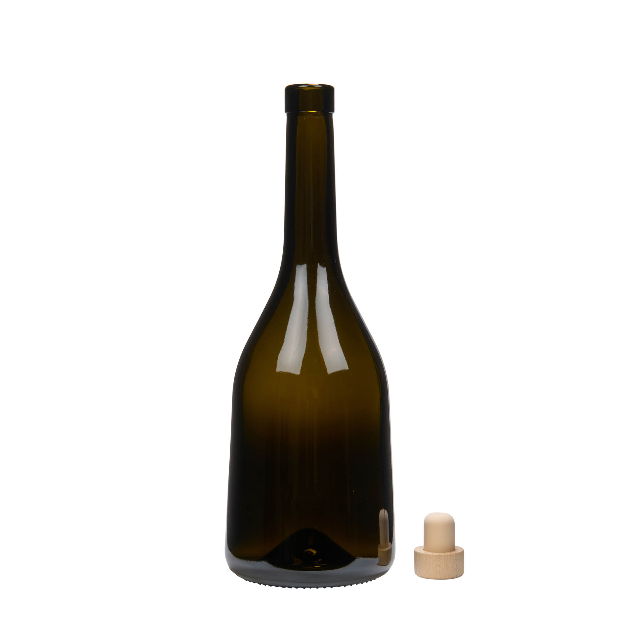 750 ml skleněná láhev 'Rustica', antikně zelená, hrdlo: korek