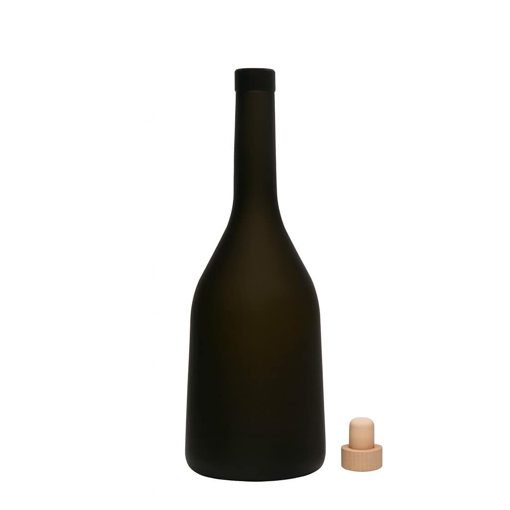 750 ml skleněná láhev 'Rustica', antikně zelená, hrdlo: korek