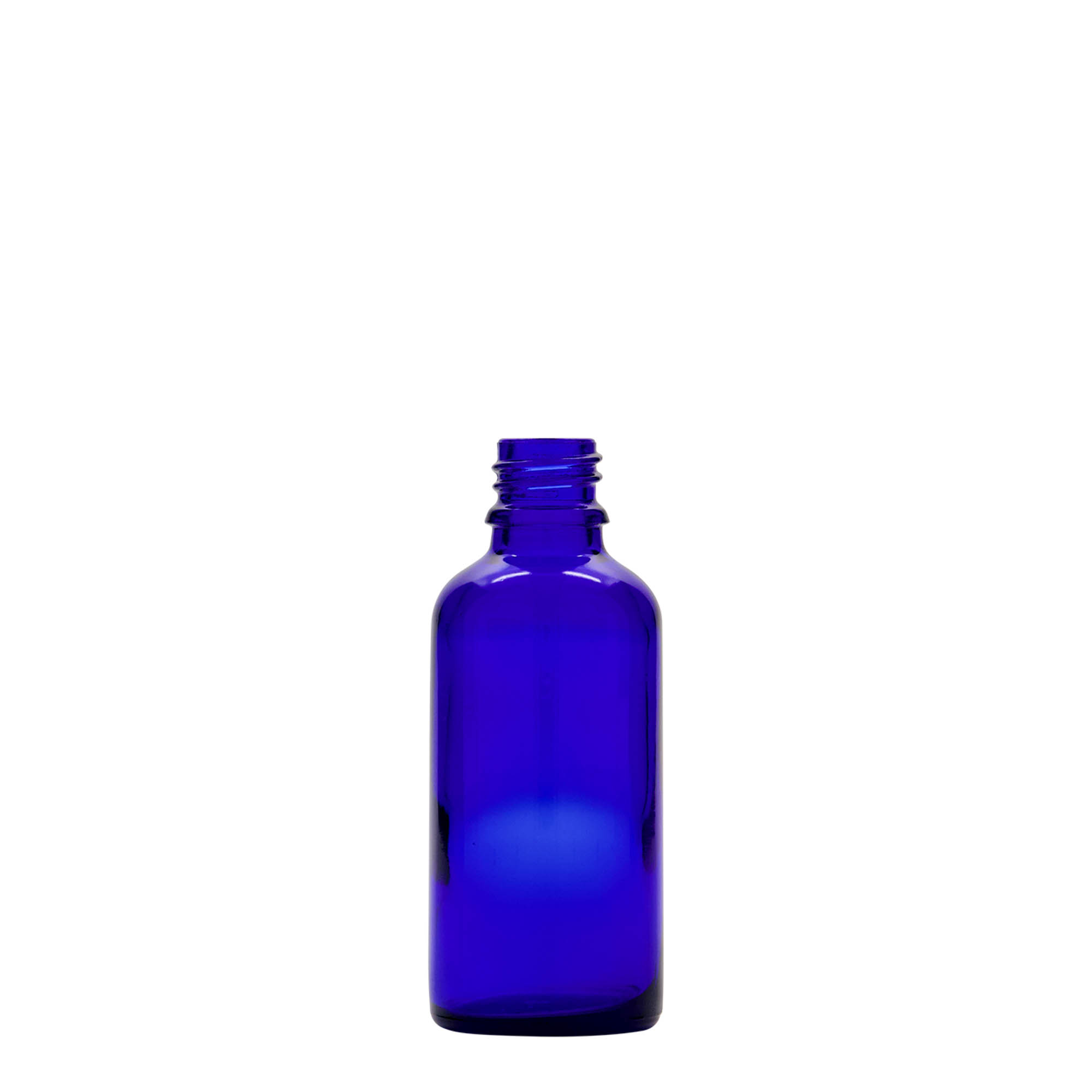 50 ml kapátková lahvička lékařská, sklo, královská modrá-červená, hrdlo: DIN 18