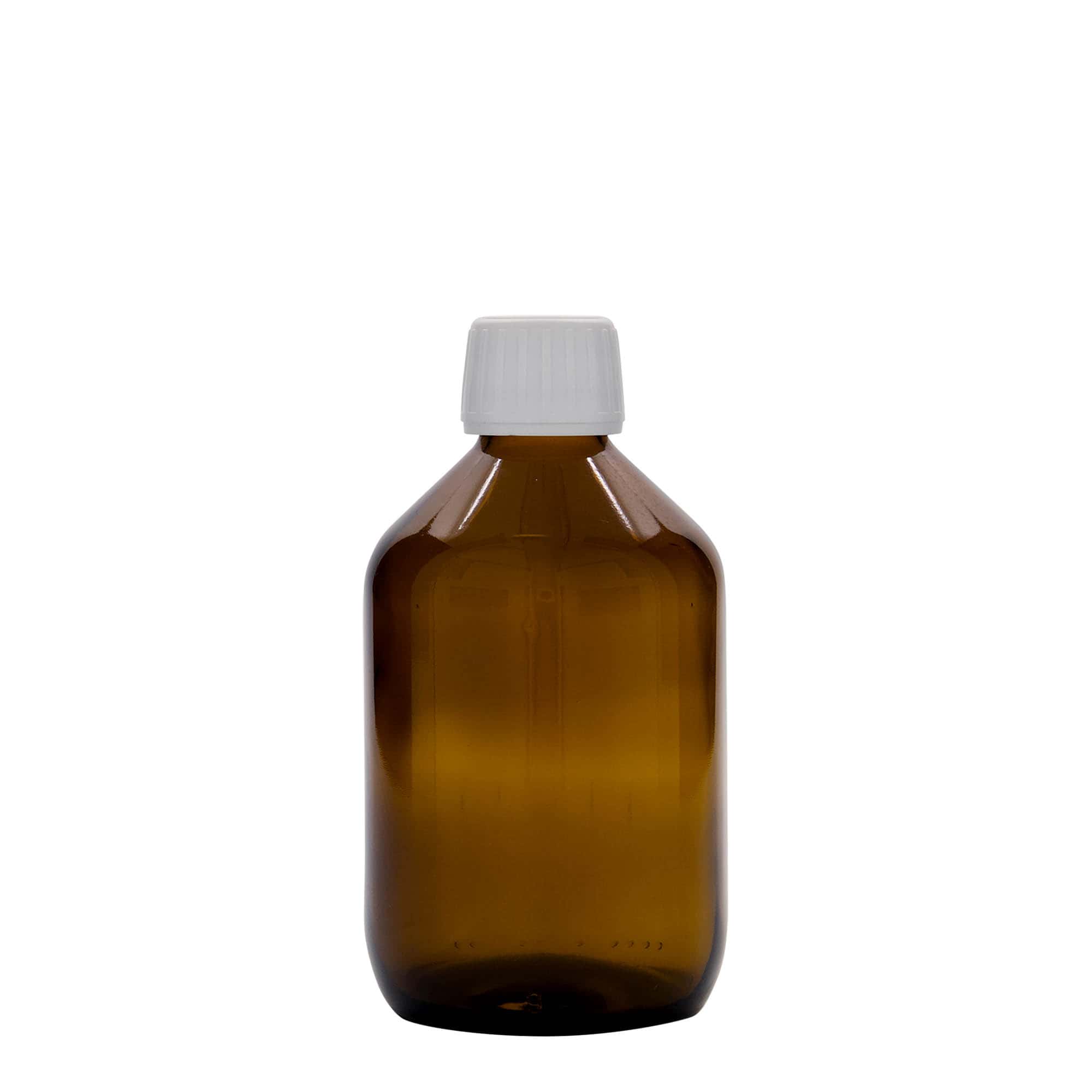 300 ml lékárenská lahvička, hnědá, sklo, hrdlo: PP 28
