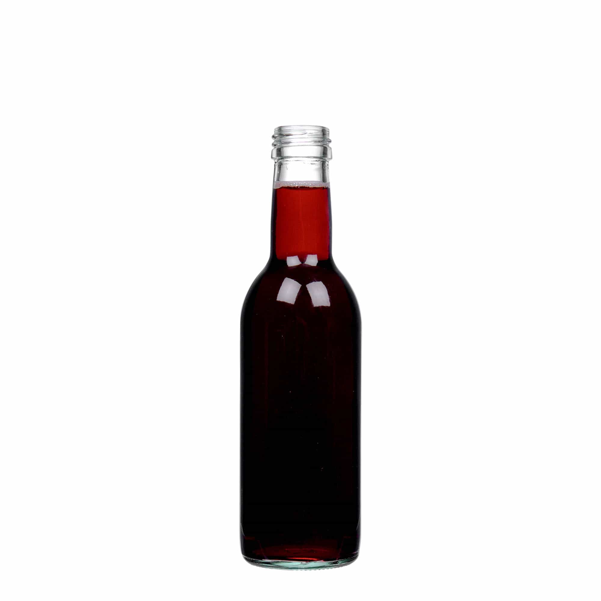 250 ml skleněná láhev „Bordeaux“, hrdlo: PP 28