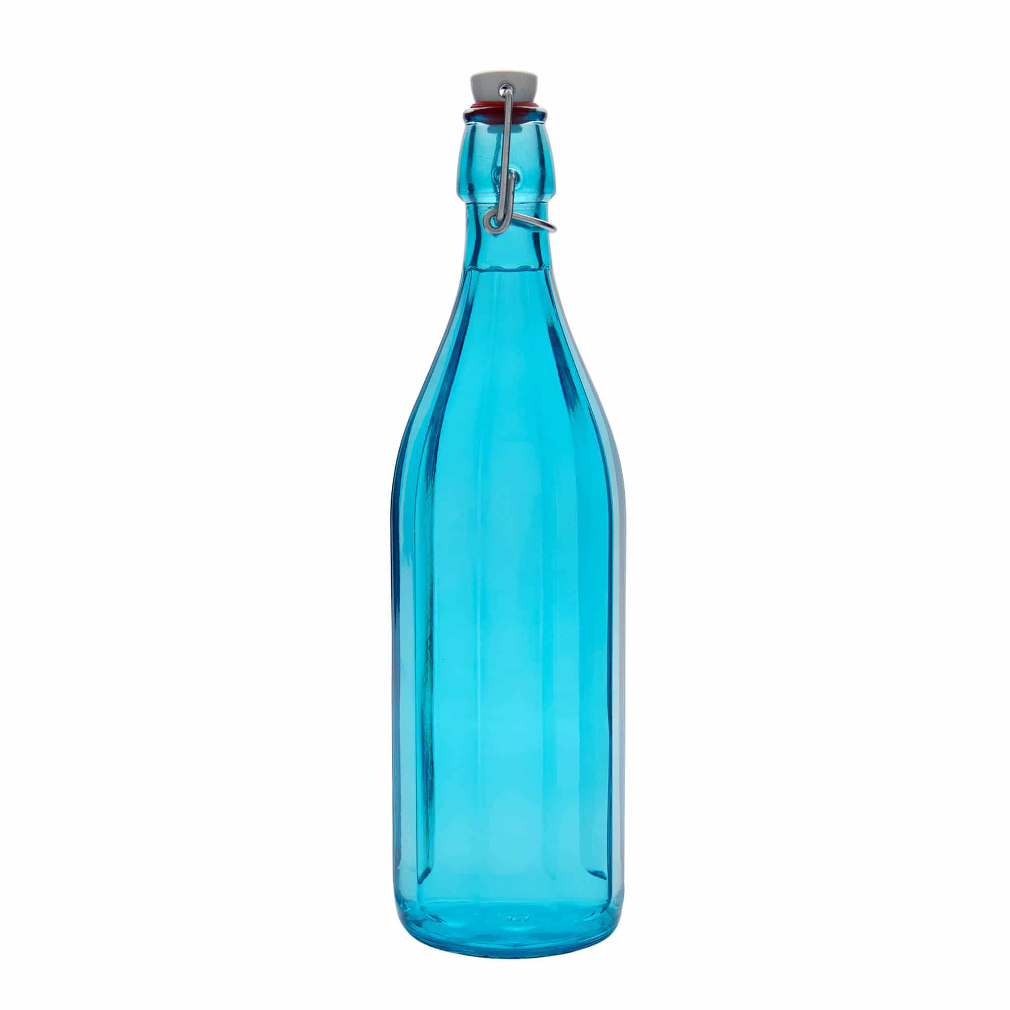 Skleněná lahev 1000 ml 'Oxford', desetiúhelníková, azurově modrá, uzávěr: třmenový uzávěr