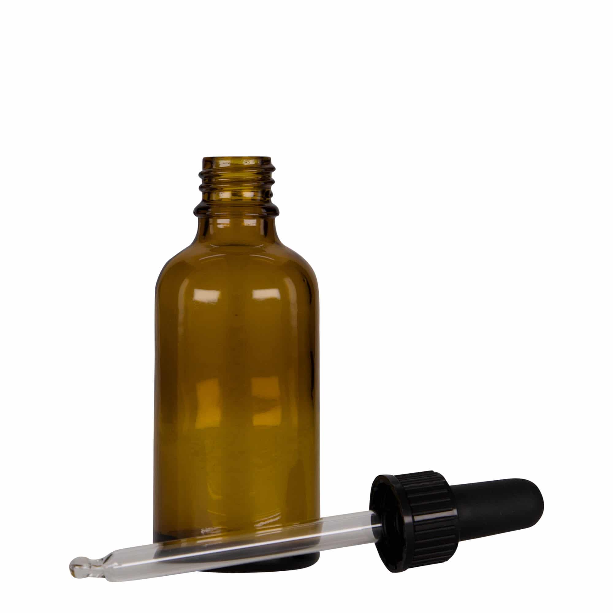 Lahvička na léky s pipetou 50 ml, sklo, hnědočerná, ústí: DIN 18