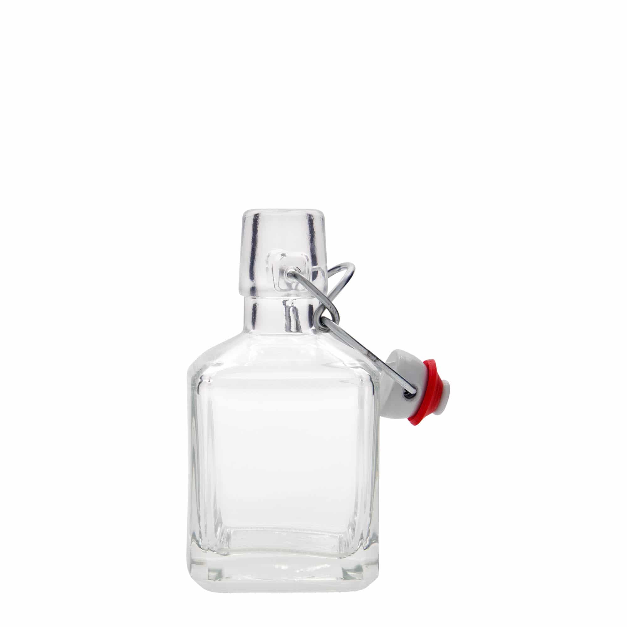 Skleněná lahev 200 ml 'Kubica', čtvercová, uzávěr: třmenový uzávěr Skleněná lahev 200 ml 'Kubica', čtvercová, uzávěr: třmenový uzávěr