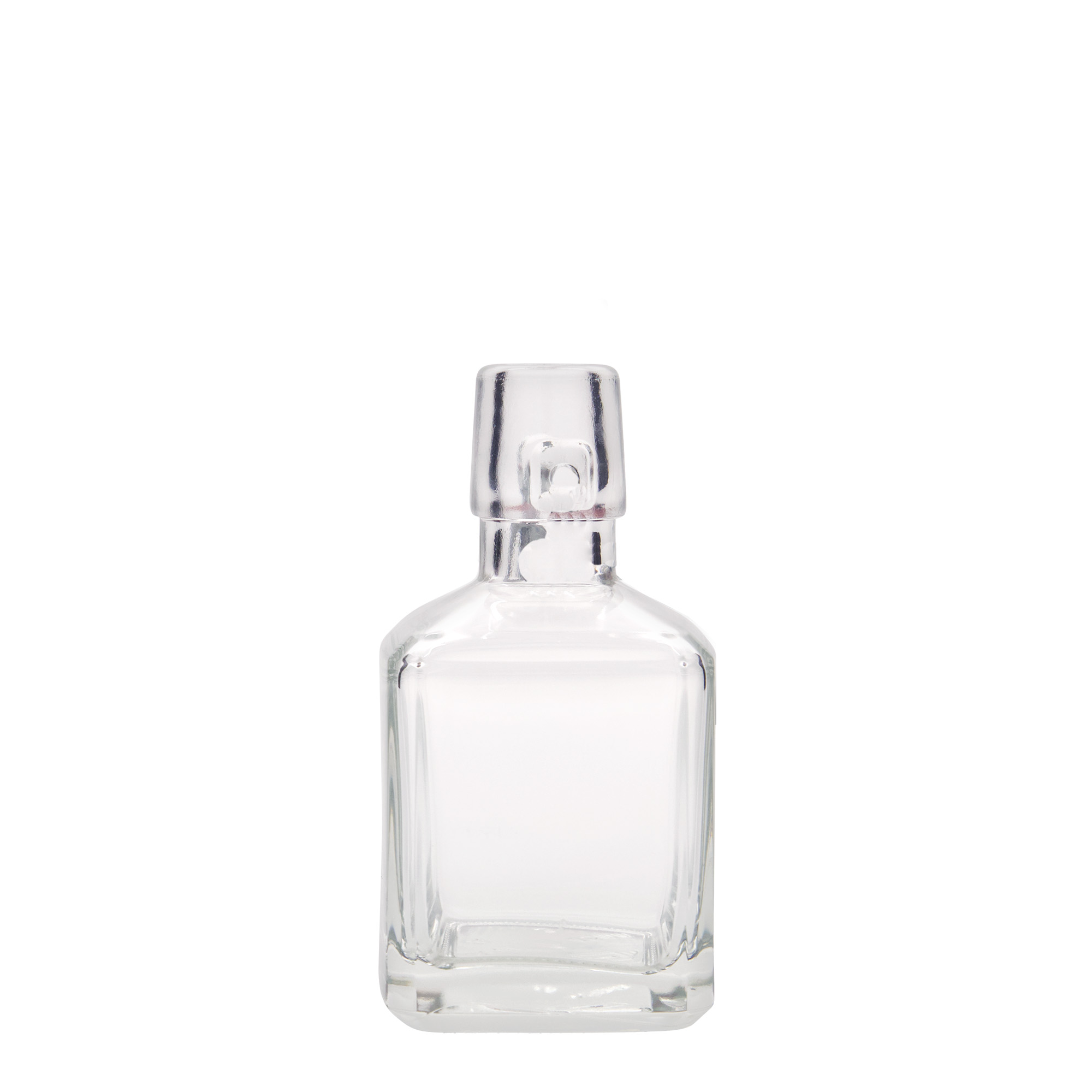200 ml skleněná lahev 'Kubica', čtvercová, hrdlo: uzávěr na pákový klip