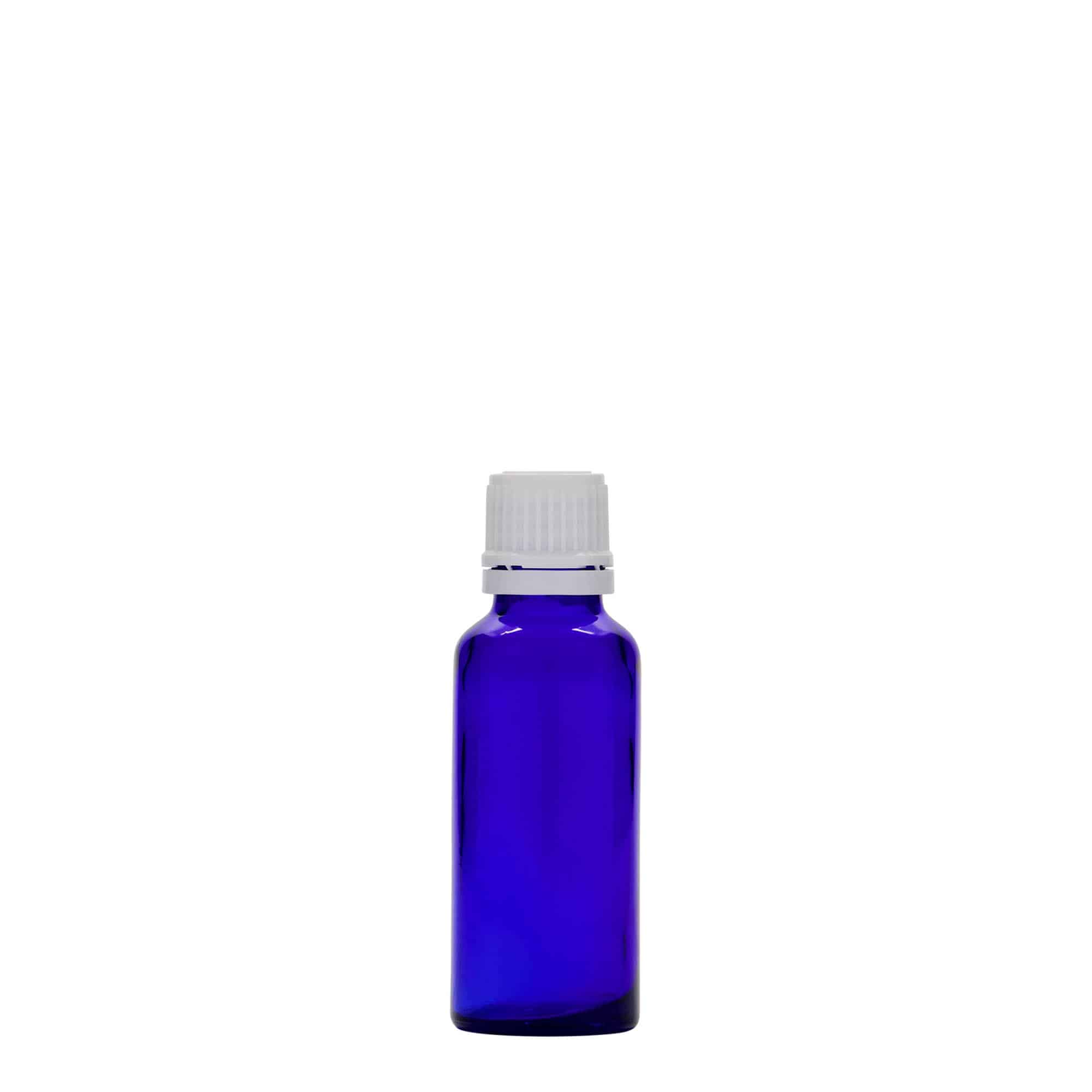 Lékovka 30 ml, sklo, královská modř, ústí: DIN 18