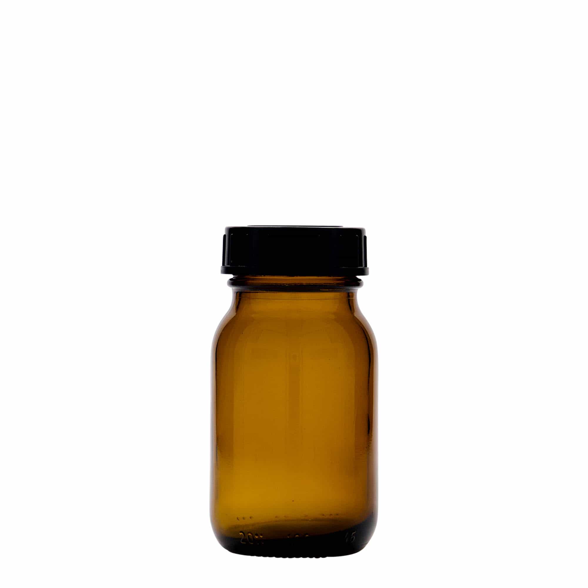 100 ml širokohrdlá sklenice, hnědá, hrdlo: DIN 40