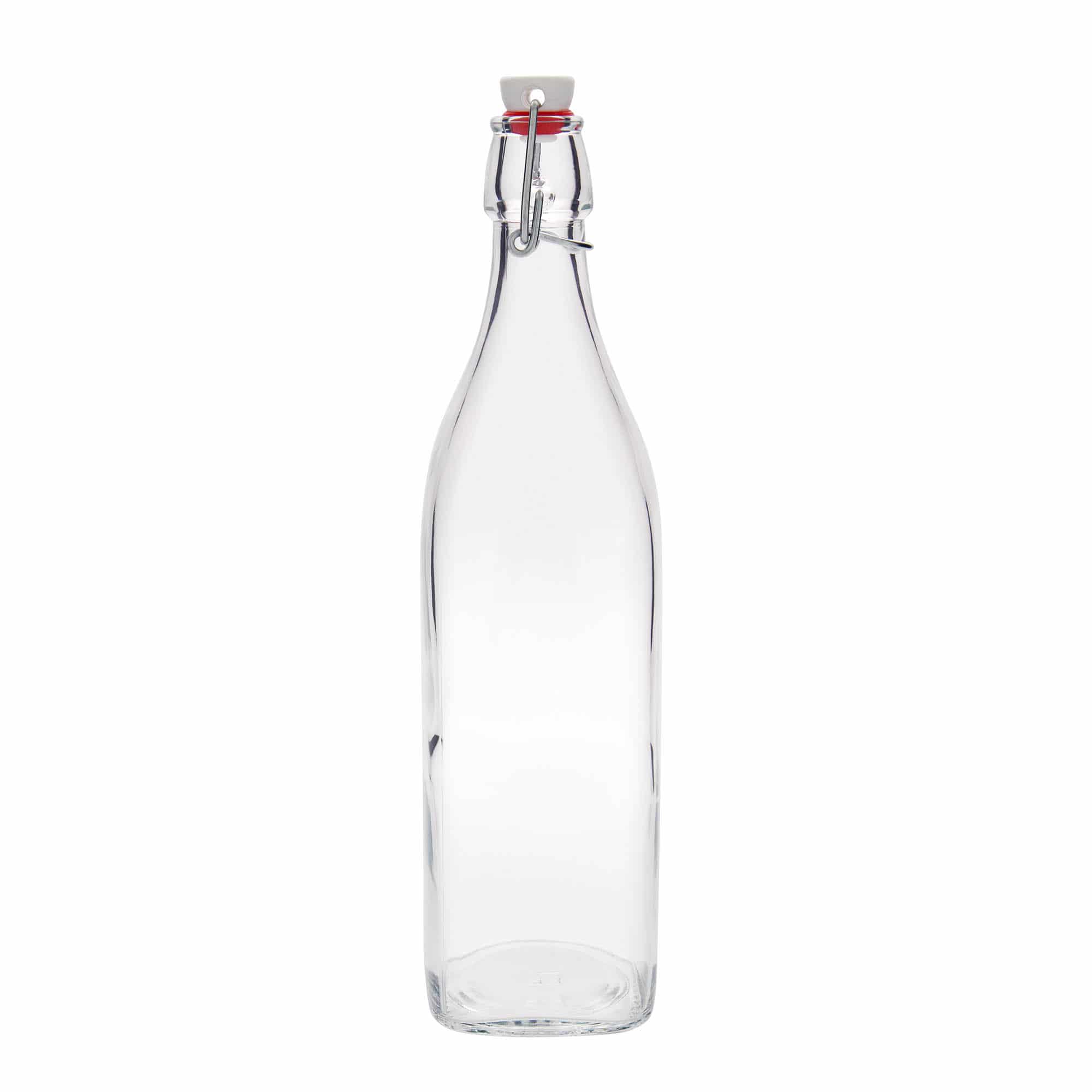 Skleněná lahev 1000 ml , 'Swing', čtvercová, uzávěr: třmenový uzávěr