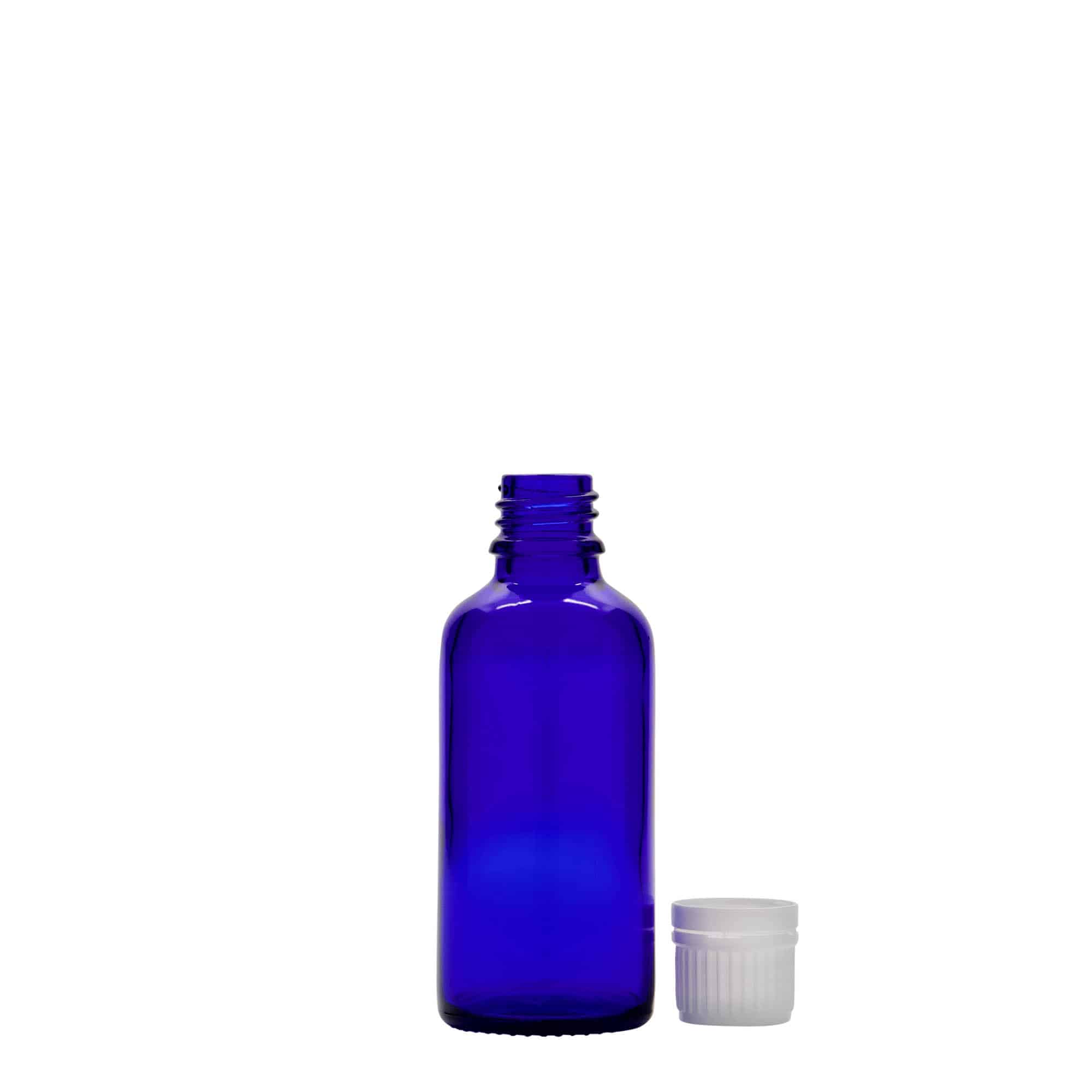 50 ml lékovka, sklo, královská modř, hrdlo: DIN 18 50 ml lékovka, sklo, královská modř, hrdlo: DIN 18