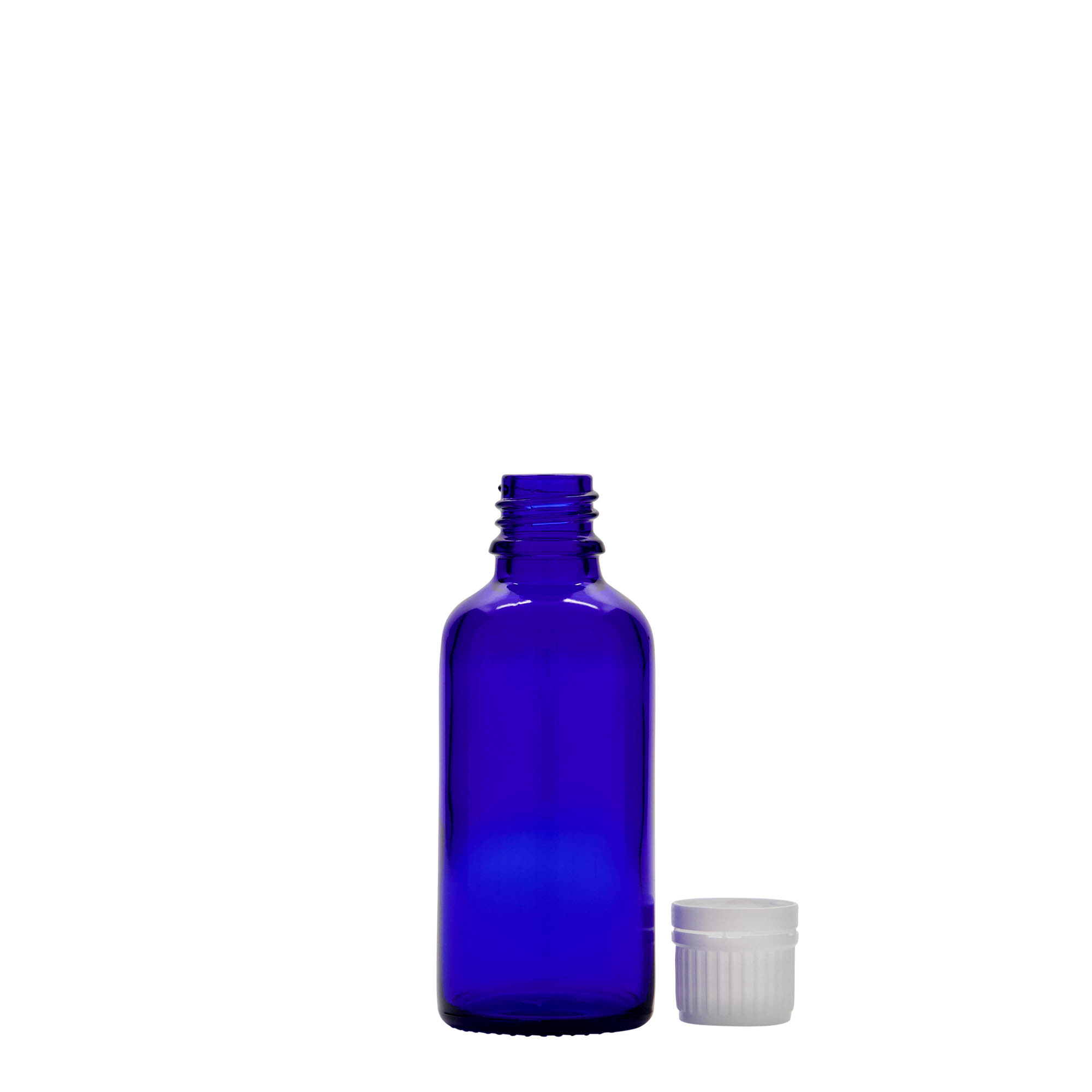 50 ml lékovka, sklo, královská modř, hrdlo: DIN 18 50 ml lékovka, sklo, královská modř, hrdlo: DIN 18