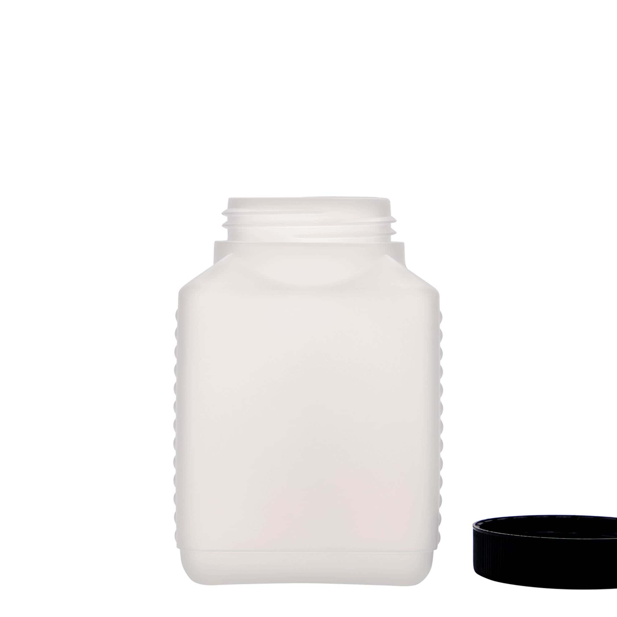 Lahev s širokým hrdlem 500 ml, hranatá, plast HDPE, přírodní, uzávěr: DIN 60 EPE
