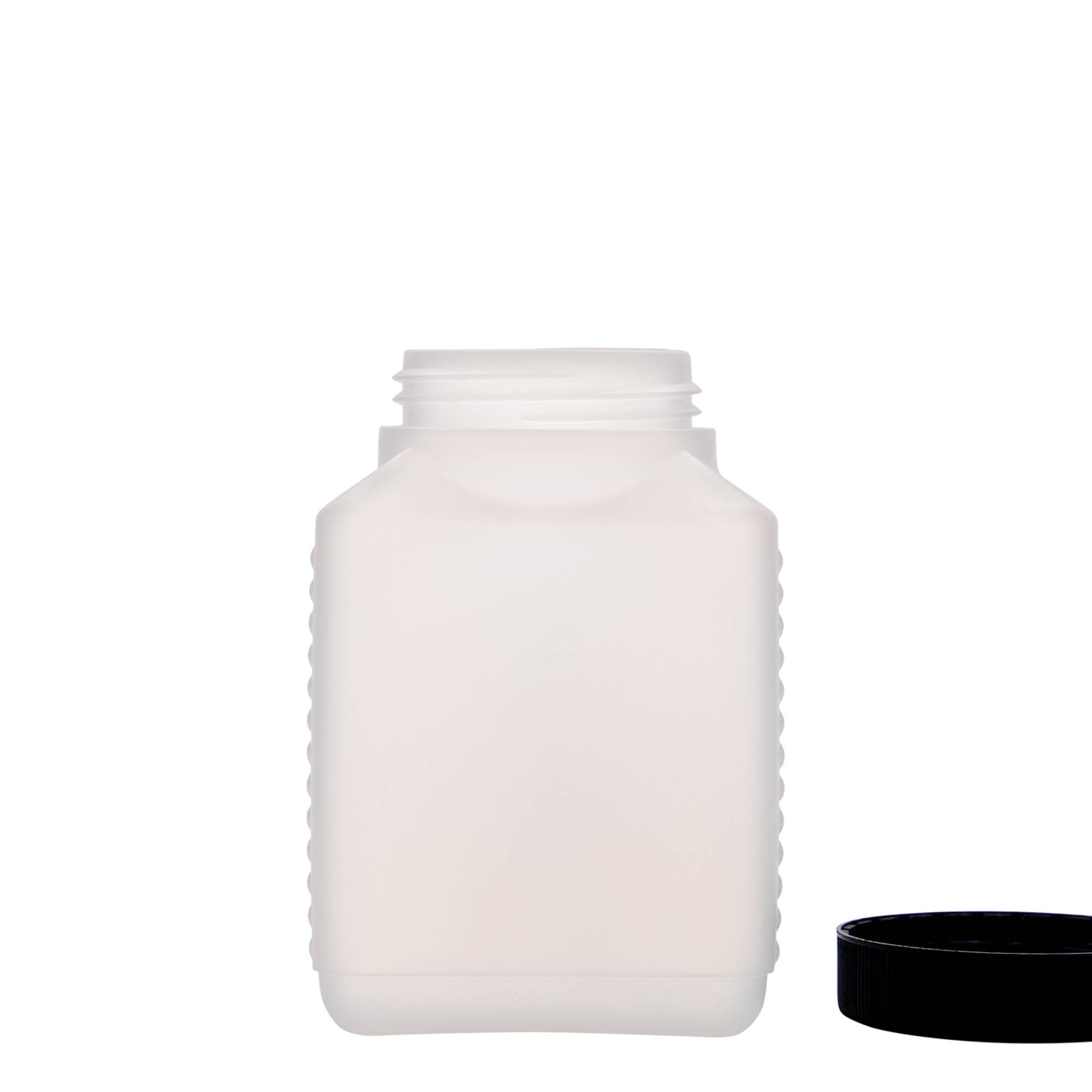500 ml láhev s širokým hrdlem, obdélníková, HDPE plast, přírodní, hrdlo: DIN 60 EPE