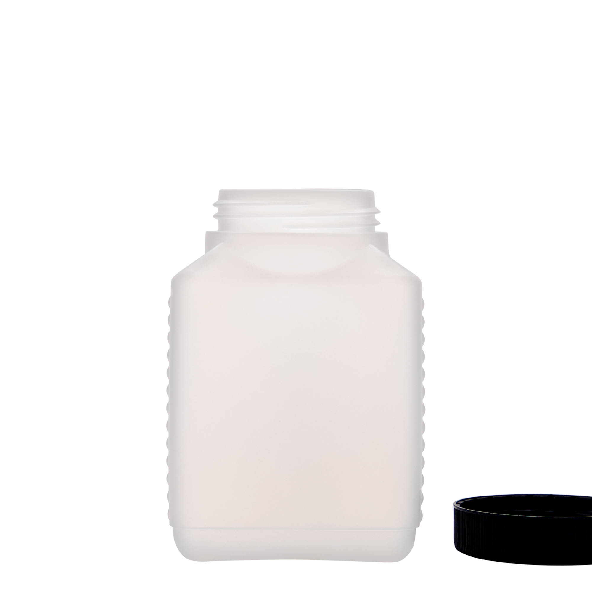 500 ml láhev s širokým hrdlem, obdélníková, HDPE plast, přírodní, hrdlo: DIN 60 EPE