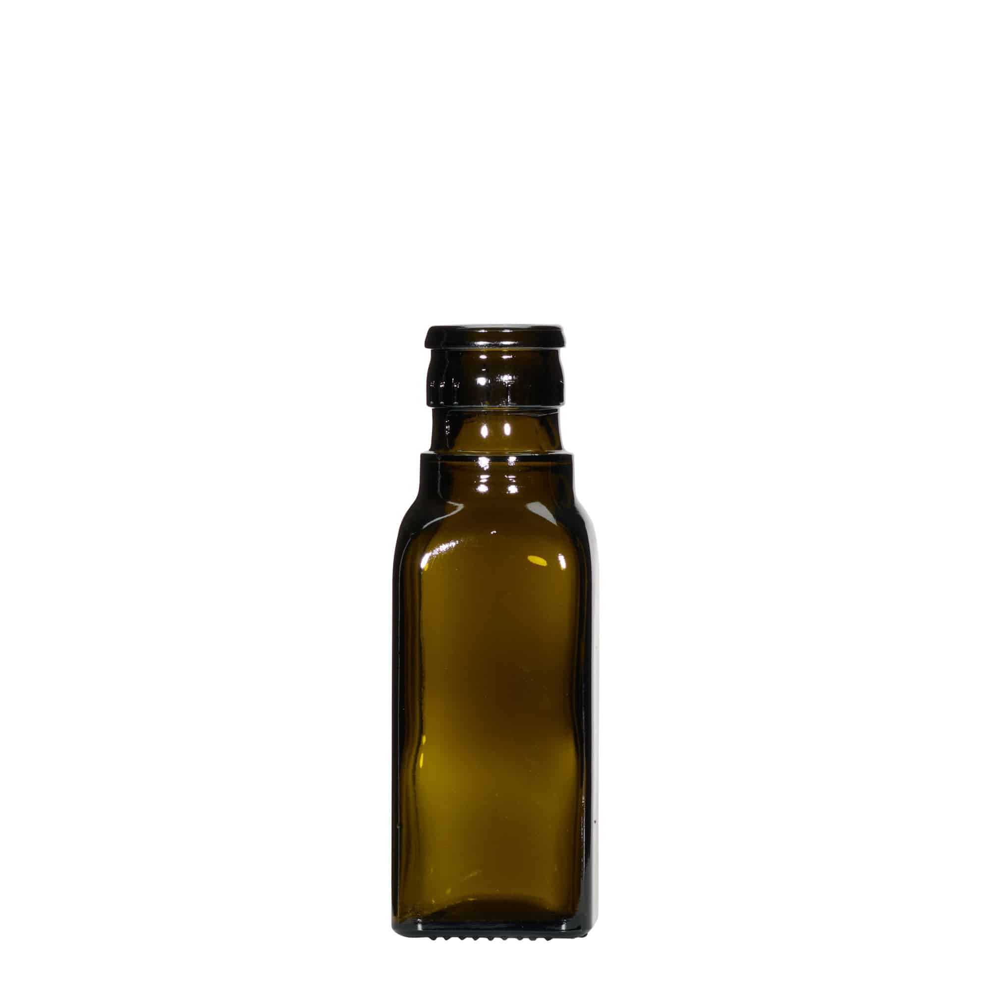 100 ml láhev na ocet/olej 'Quadra', sklo, čtvercová, antik zelená, hrdlo: DOP