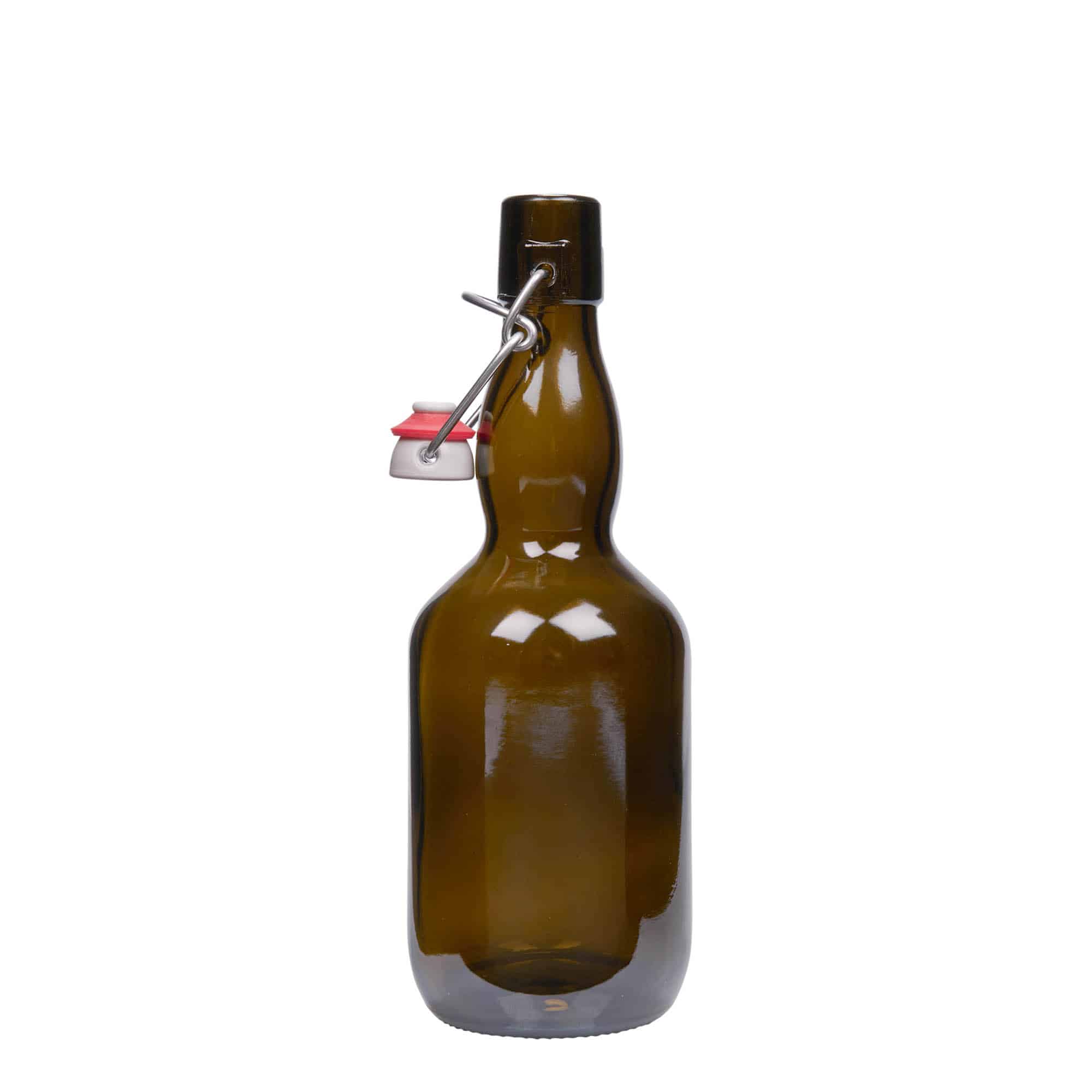 Pivní lahev 500 ml zkrácené hrdlo, sklo, starožitná zelená, ústí: třmenový uzávěr