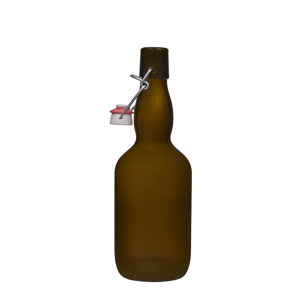 500 ml pivní láhev s krkem, sklo, antikně zelená, hrdlo: uzávěr s pákou