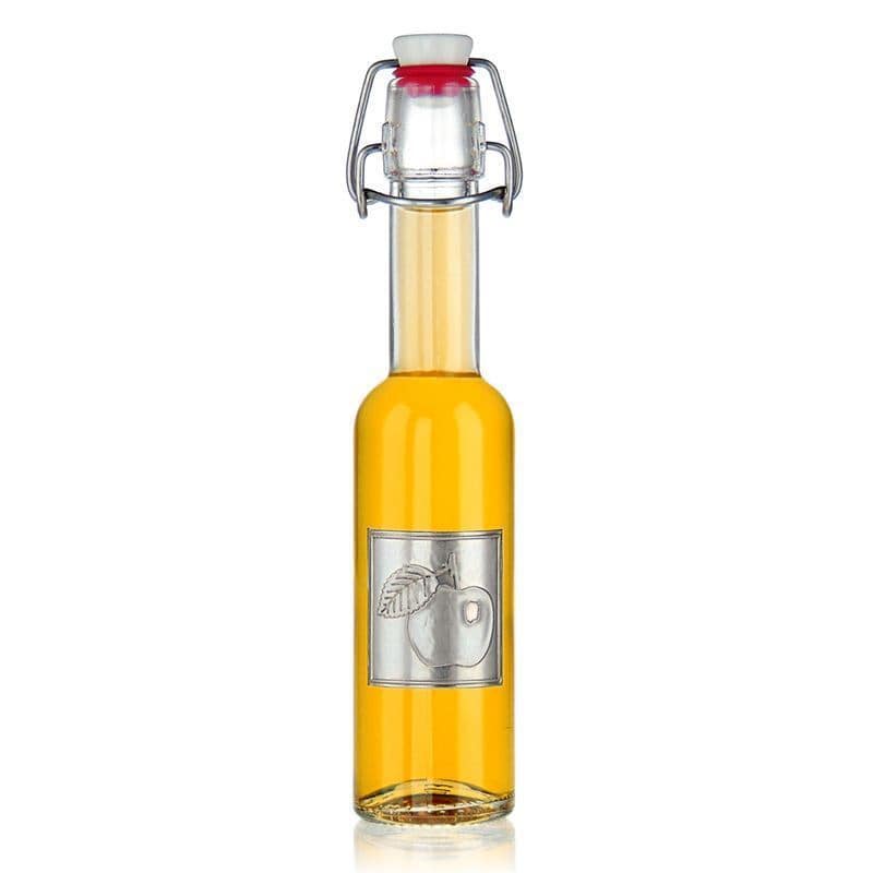 Cínová etiketa „Jablko“, čtvercová, kovová, stříbrná