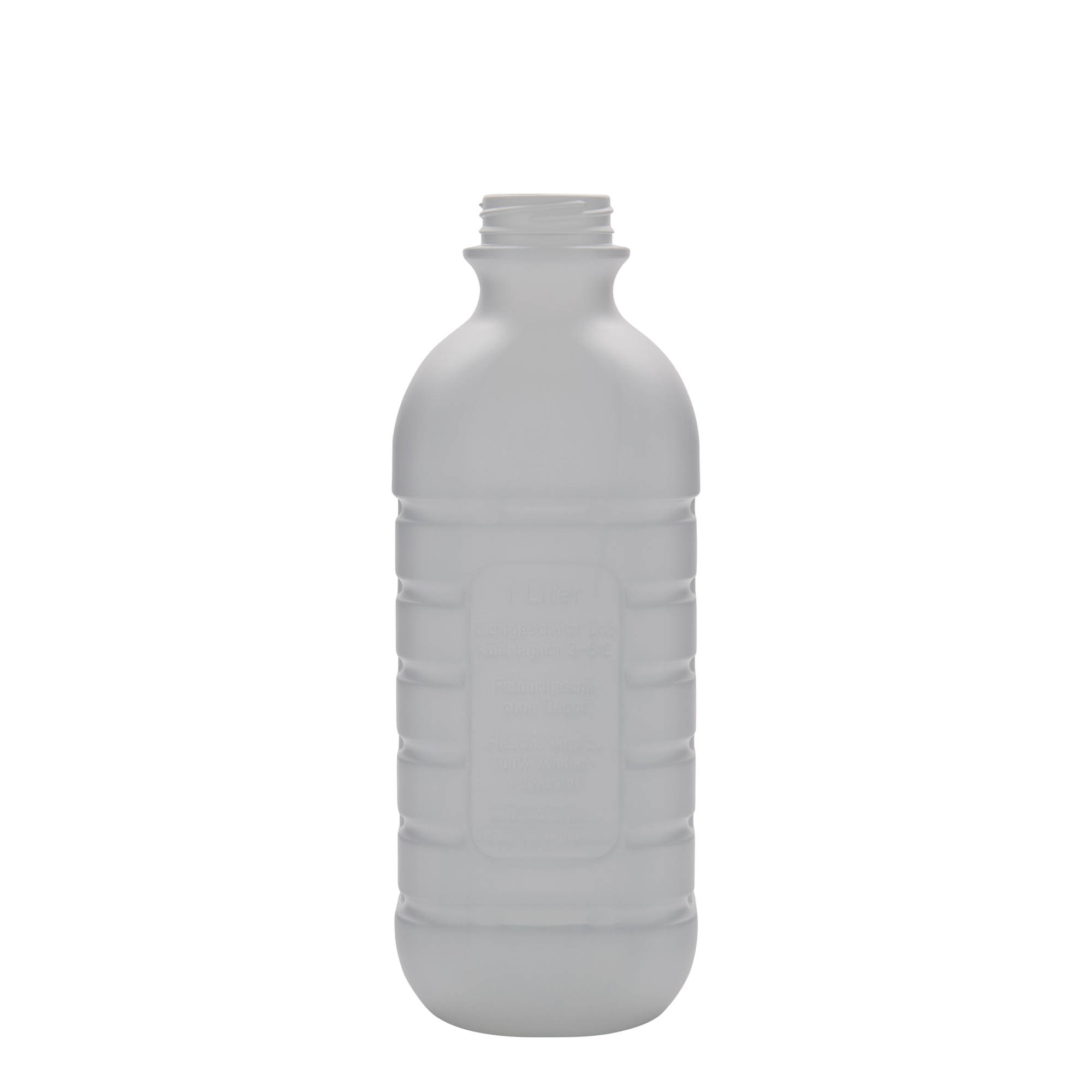 1.000 ml mléčná láhev, obdélníková, HDPE plast, bílá, hrdlo: PEHD40