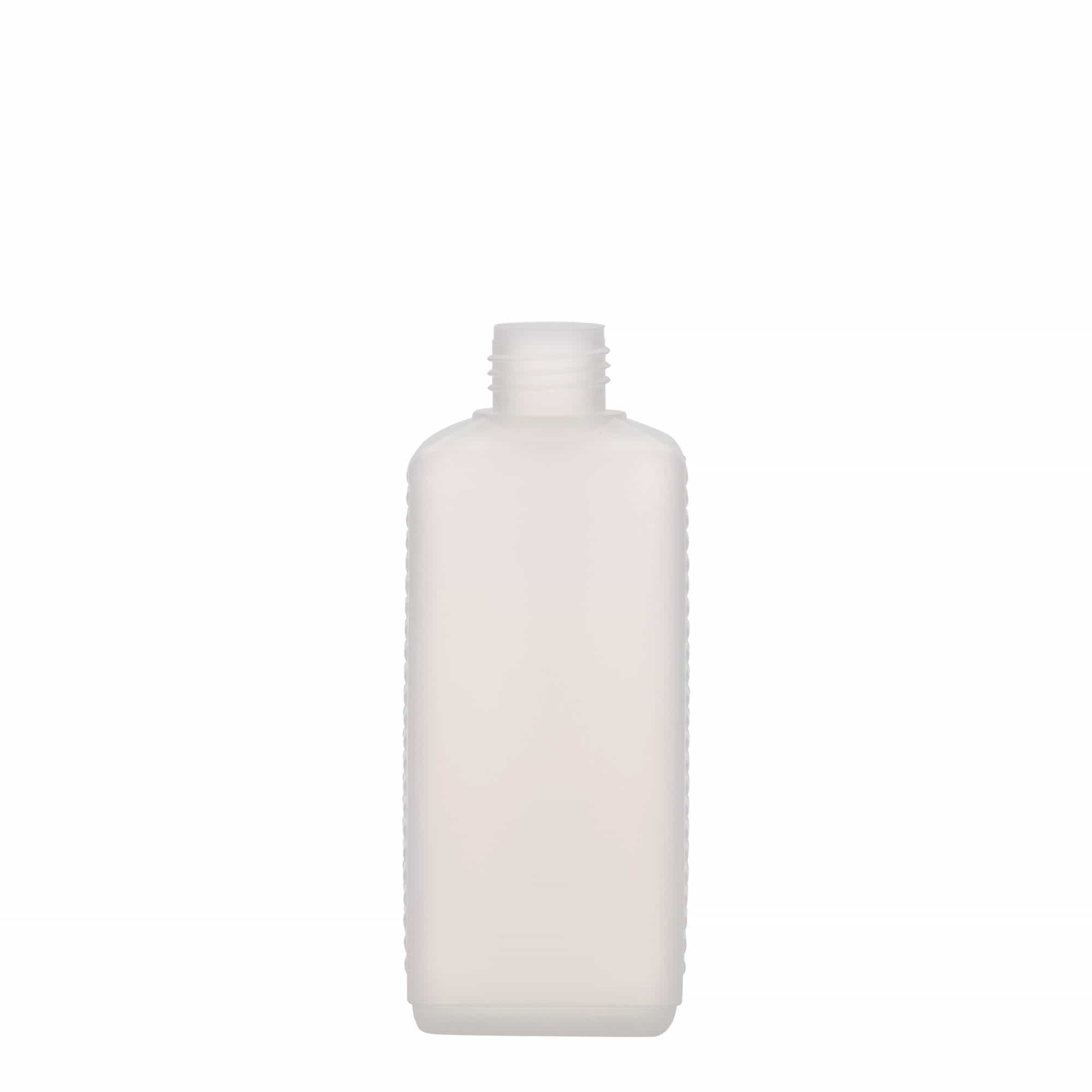 250 ml kanystrová láhev, obdélníková, HDPE plast, přírodní, hrdlo: DIN 25 EPE
