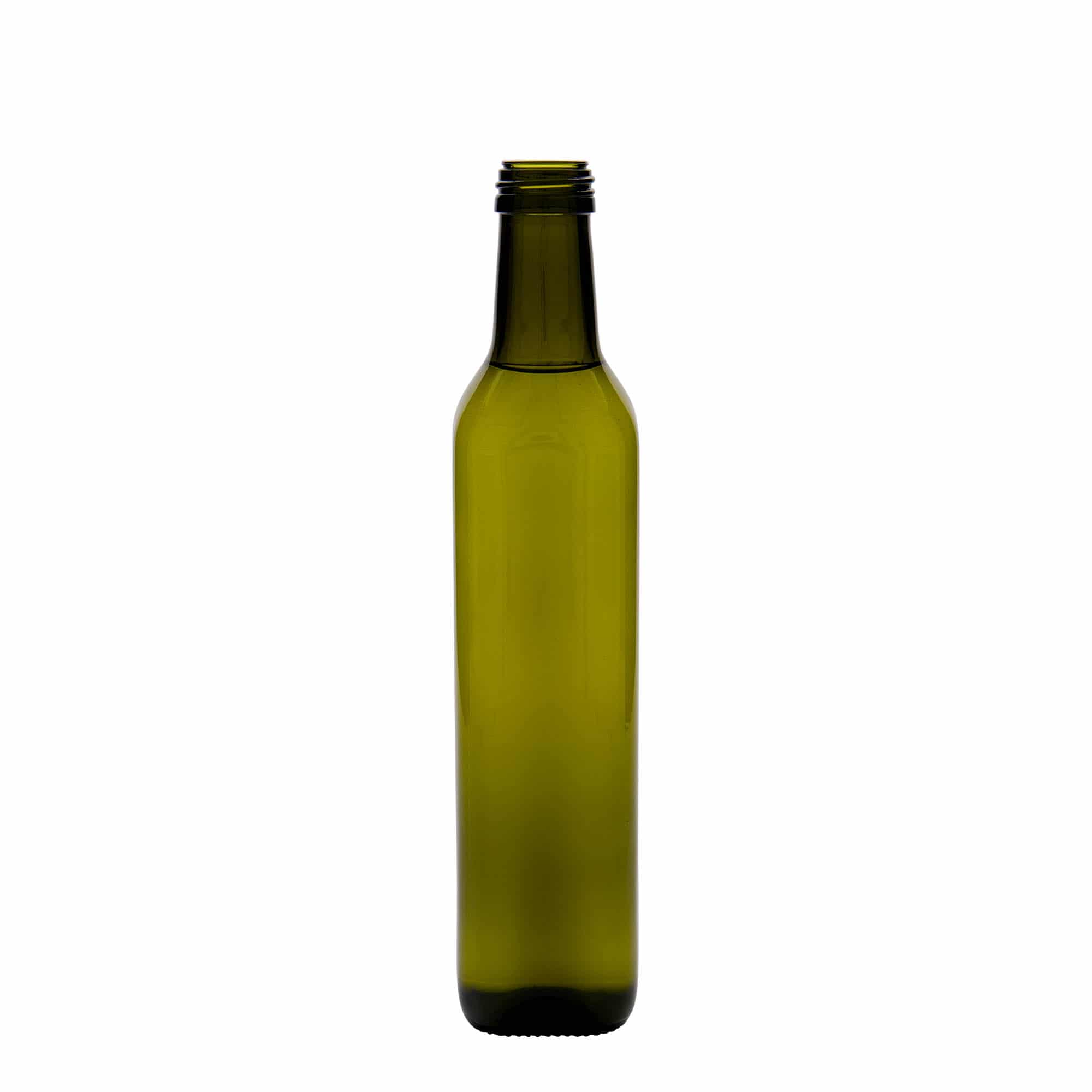 500 ml skleněná láhev 'Marasca', čtvercová, antik zelená, hrdlo: PP 31,5