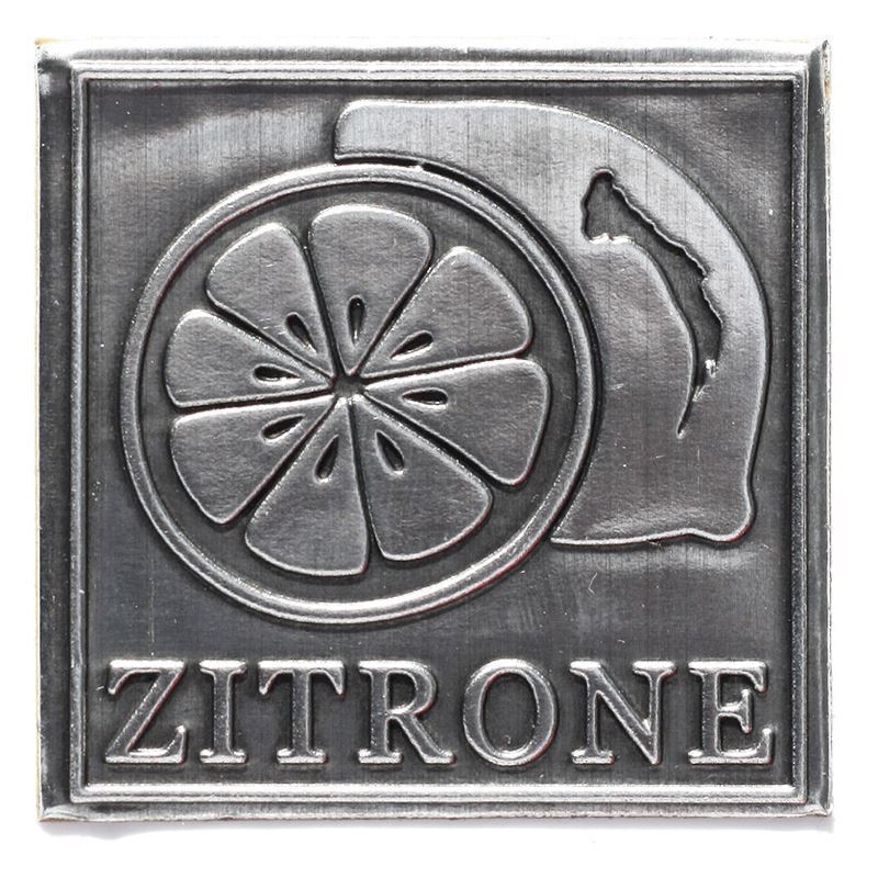 Cínový štítek 'Citrón', čtvercový, kov, stříbrný