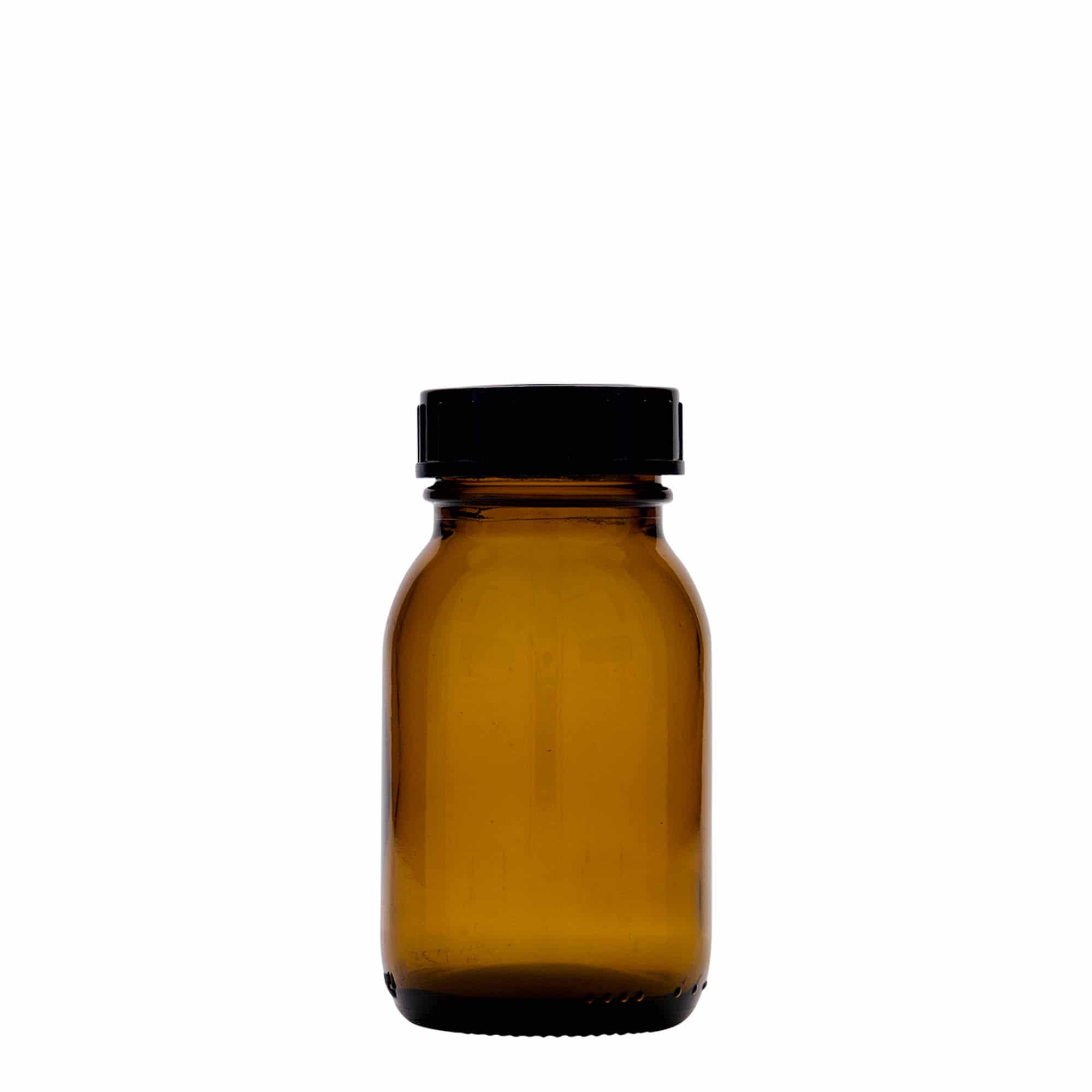 Sklenice s širokým hrdlem 125 ml, hnědá, uzávěr: DIN 40