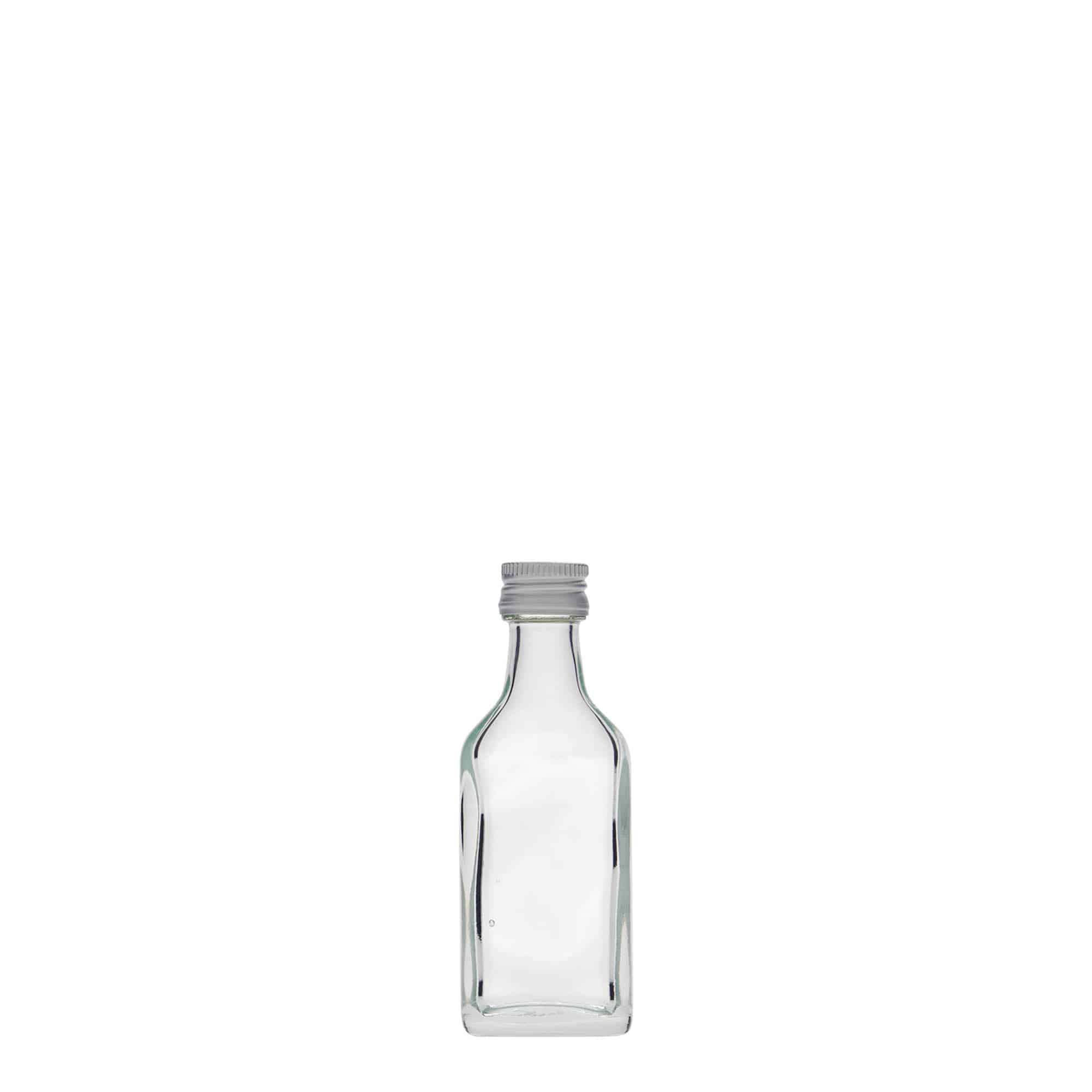 20 ml kapesní lahvička, obdélníková, sklo, hrdlo: PP 18