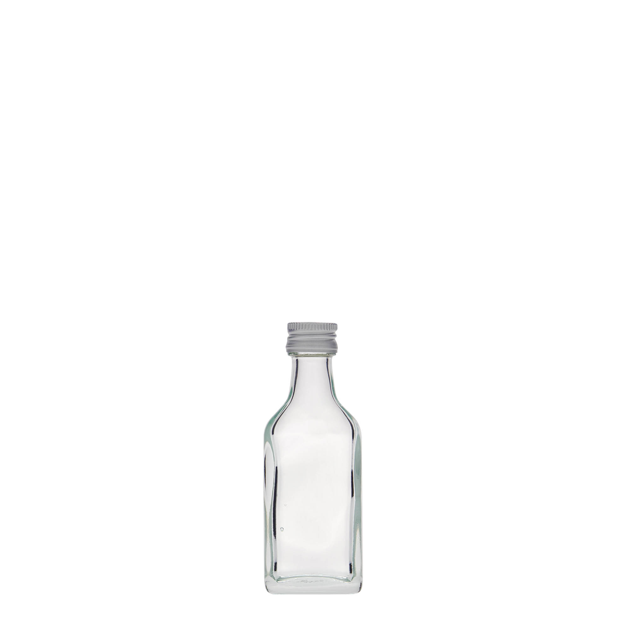 20 ml kapesní lahvička, obdélníková, sklo, hrdlo: PP 18