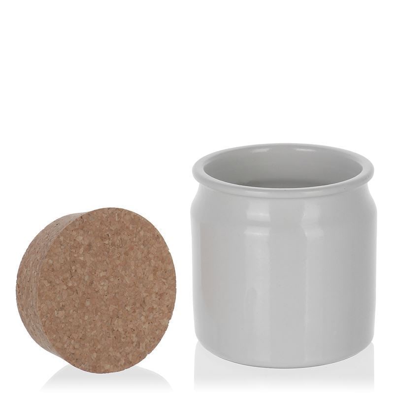 Kameninový hrnec 160 ml, keramika, bílá, uzávěr: korek