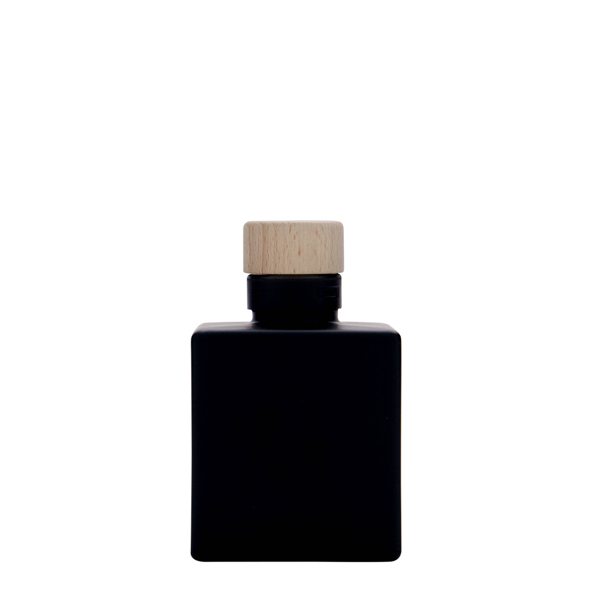 100 ml skleněná lahvička 'Cube', čtvercová, černá, hrdlo: korek