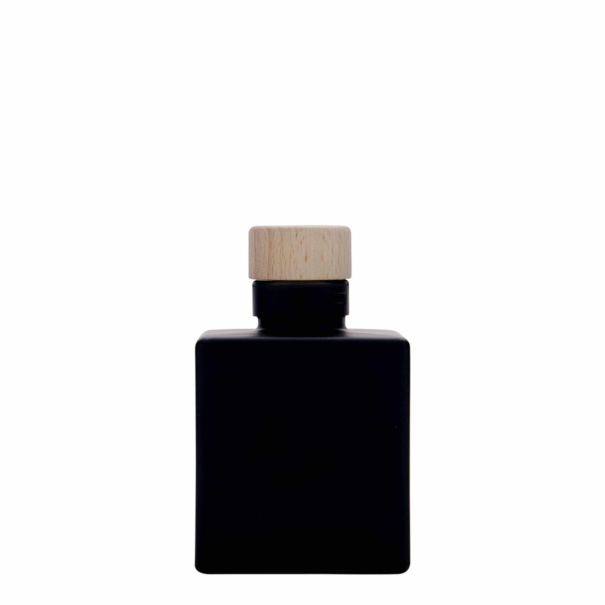 100 ml skleněná lahvička 'Cube', čtvercová, černá, hrdlo: korek