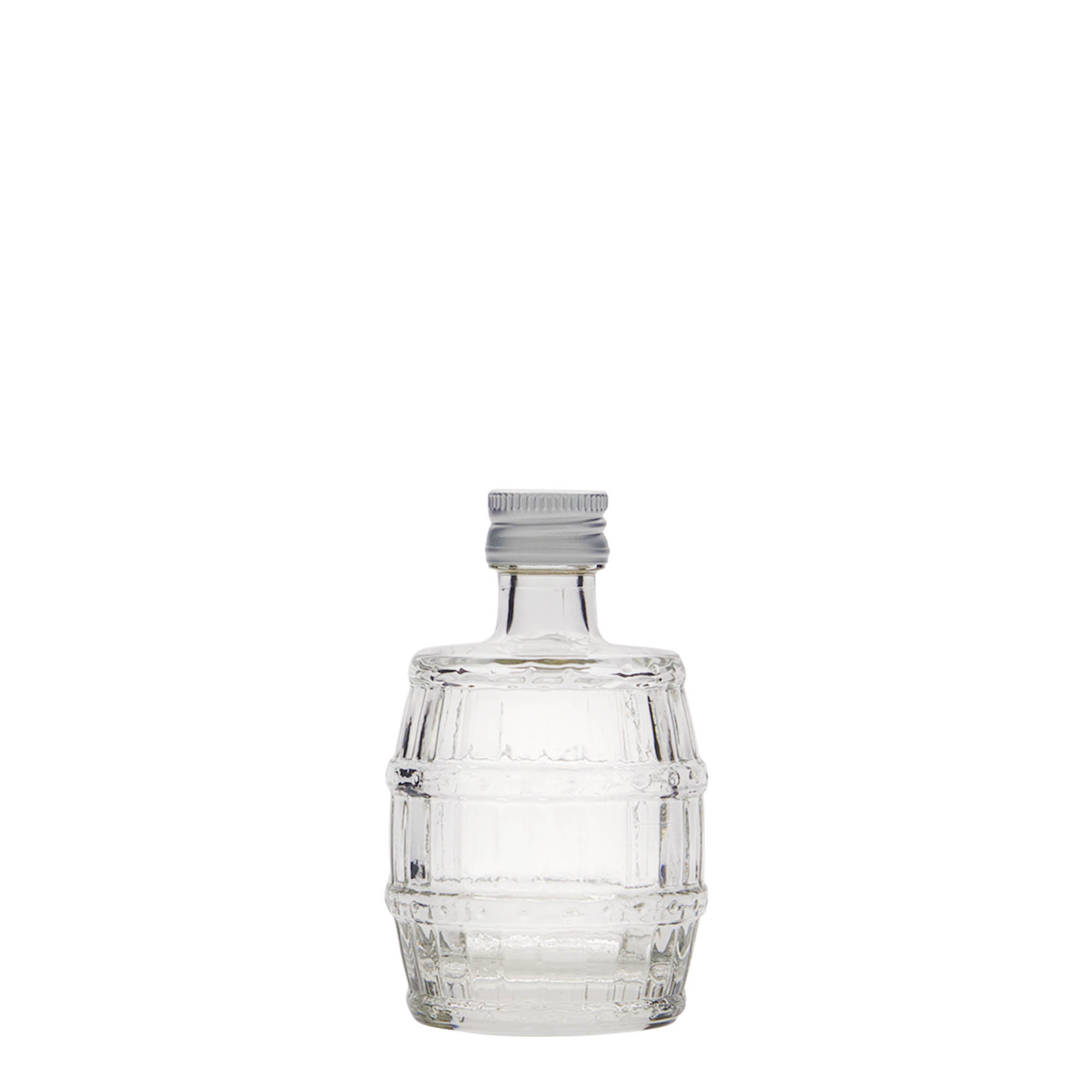 50 ml skleněná lahvička „sud“, hrdlo: PP 18