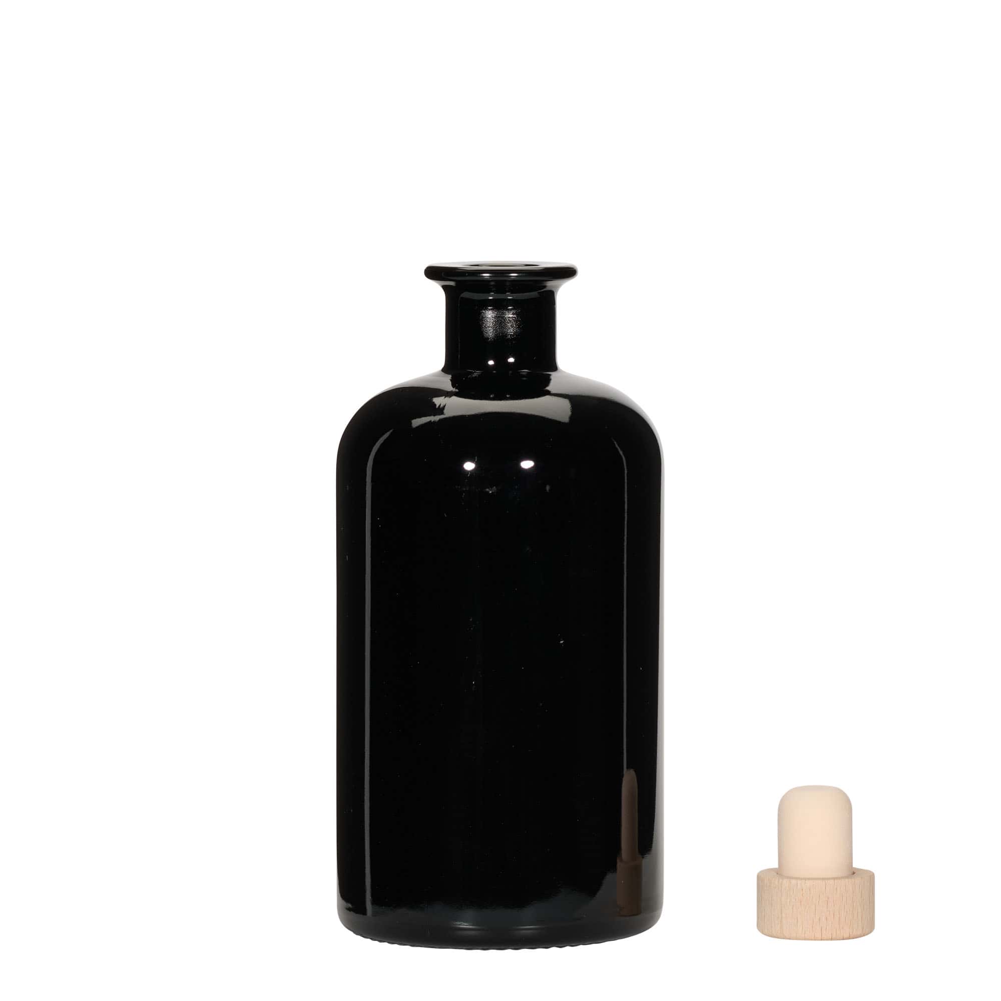 Skleněná lahev 500 ml lékárenská, černá, uzávěr: korek