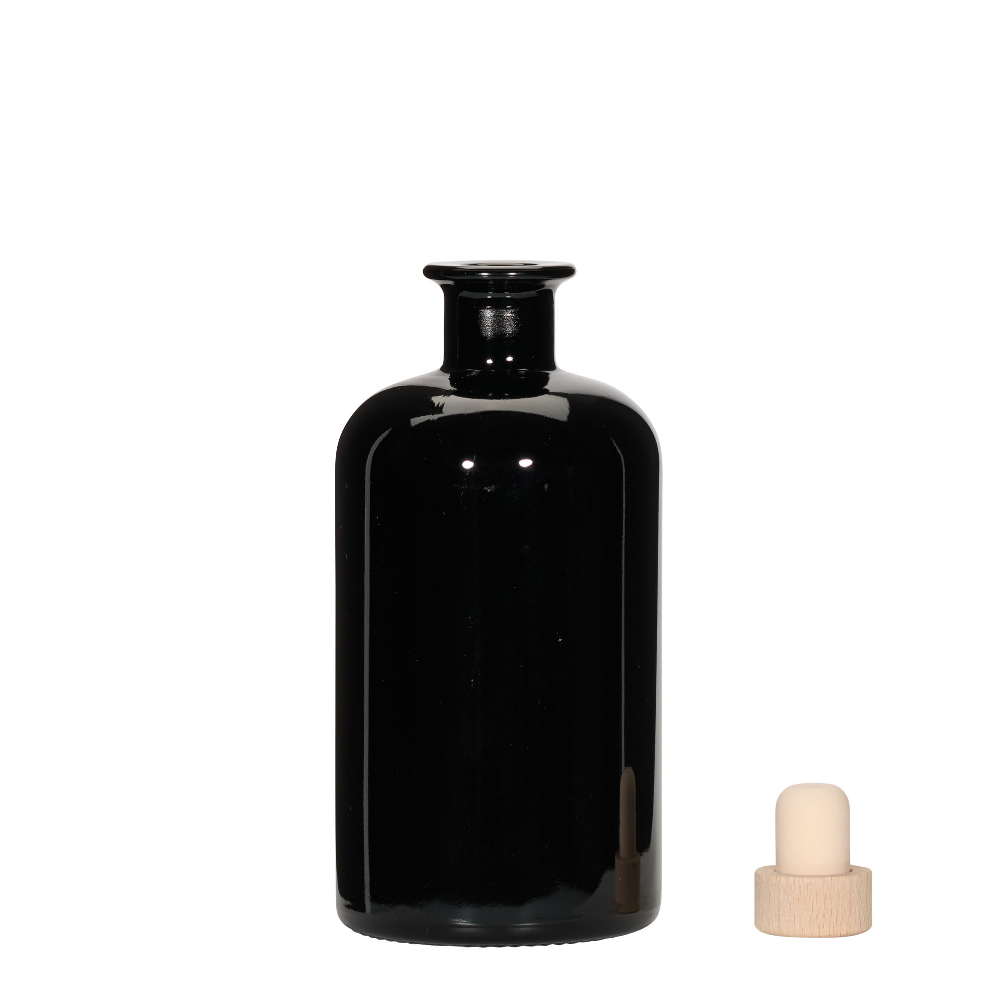 500 ml lékárenská skleněná láhev, černá, hrdlo: korek