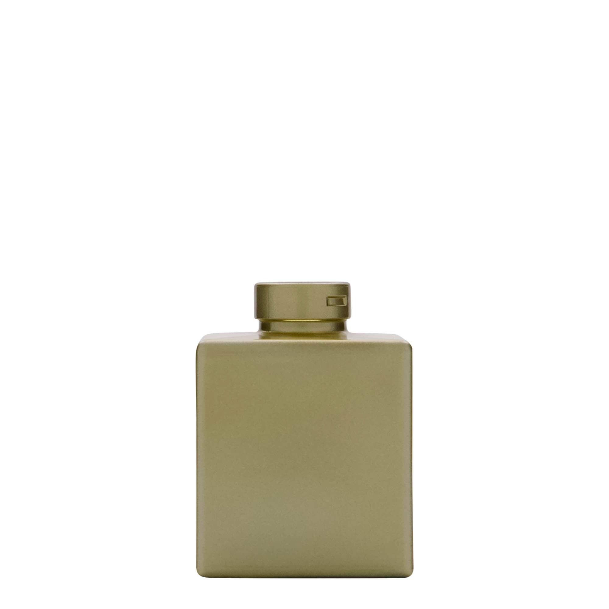 100 ml skleněná lahvička „Cube“, čtvercová, zlatá, hrdlo: korek