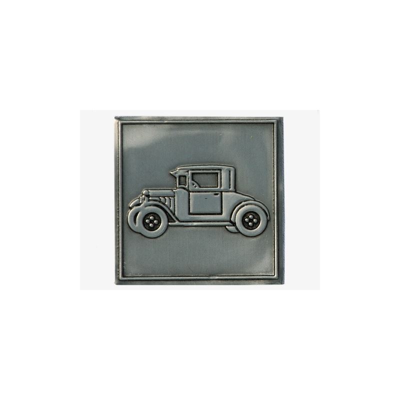 Cínová etiketa 'Oldtimer', čtvercová, kovová, stříbrná