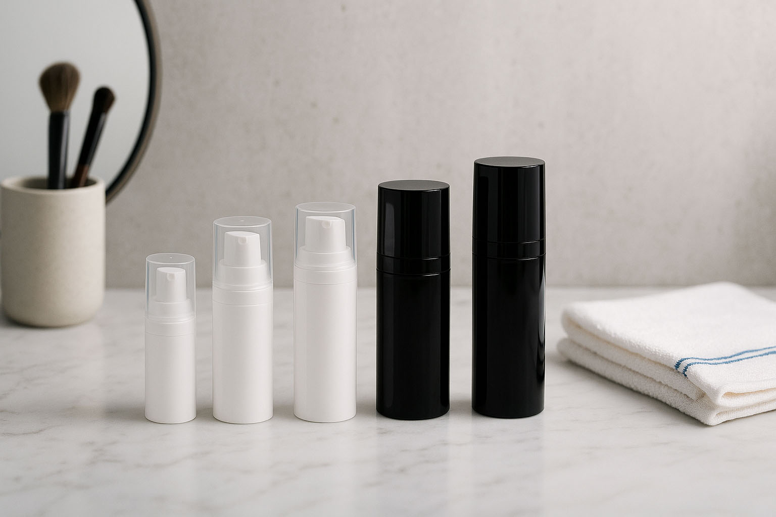 Airless hlava Micro stříbrný okraj + bílá, lesklá nasazovací krytka Airless hlava Micro stříbrný okraj + bílá, lesklá nasazovací krytka