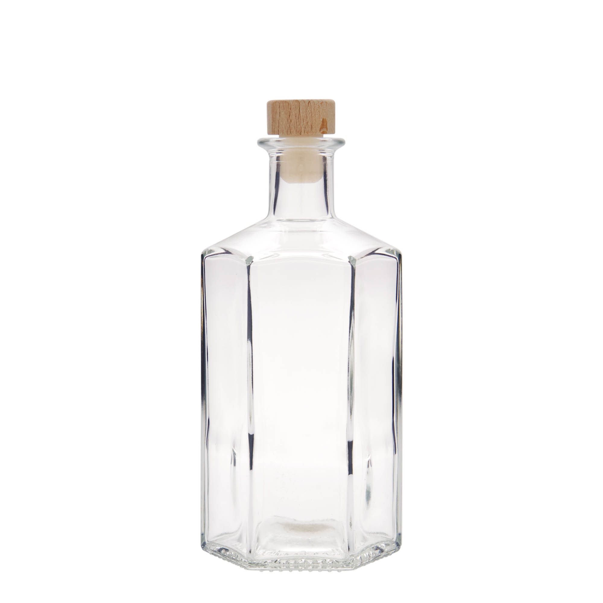 500 ml skleněná láhev lékárníka 'Jimmy', šestihranná, hrdlo: korkové