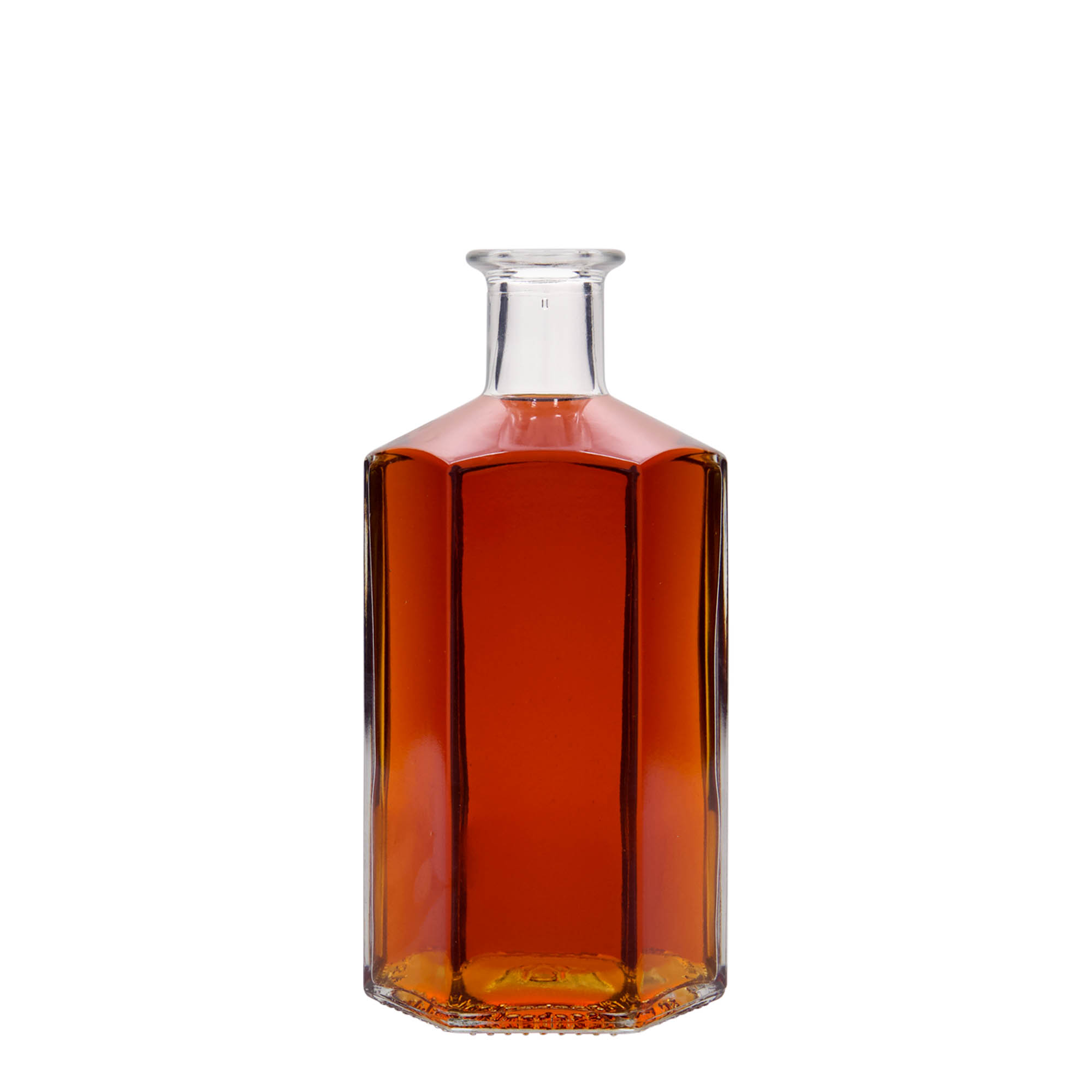 500 ml skleněná láhev lékárníka 'Jimmy', šestihranná, hrdlo: korkové