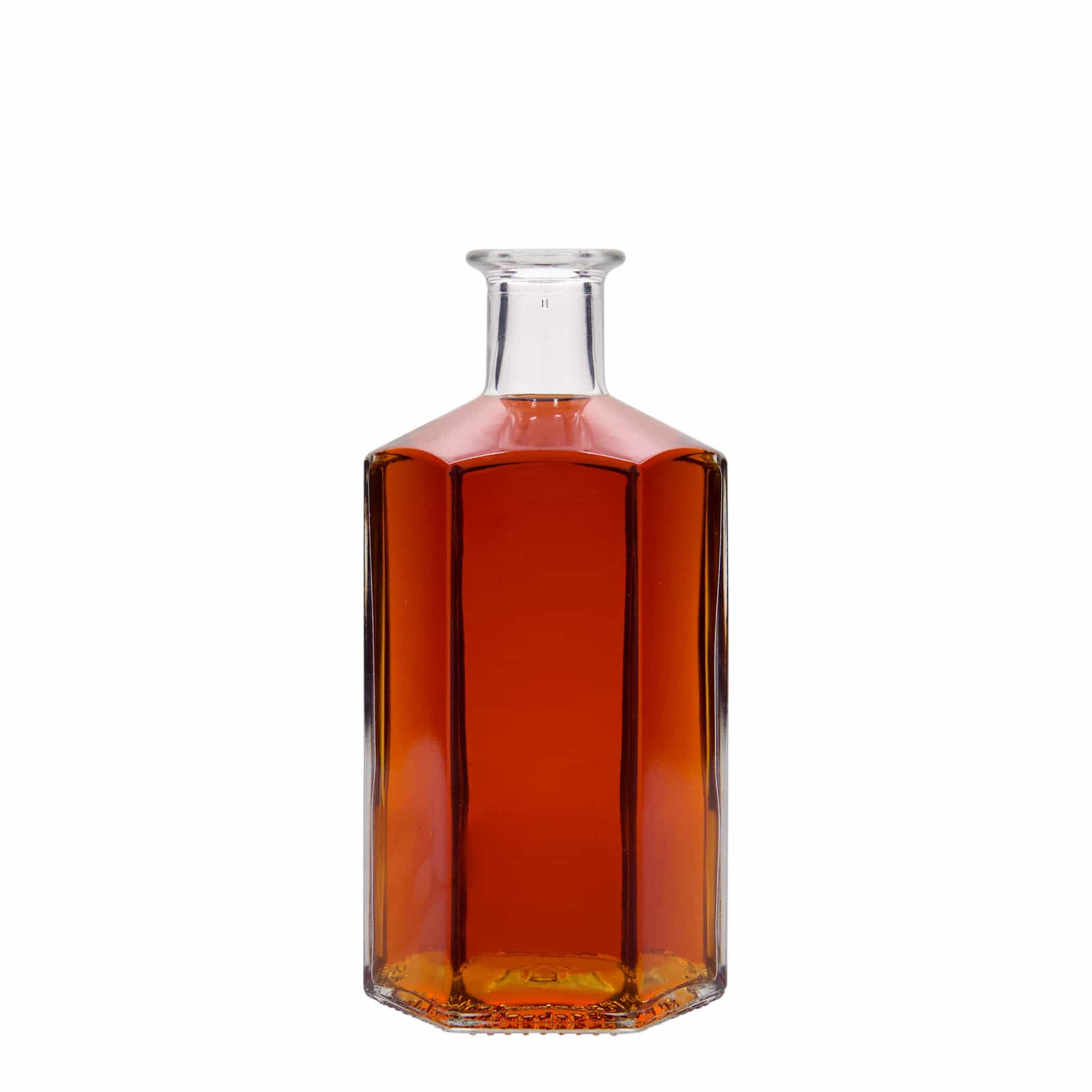 500 ml skleněná láhev lékárníka 'Jimmy', šestihranná, hrdlo: korkové