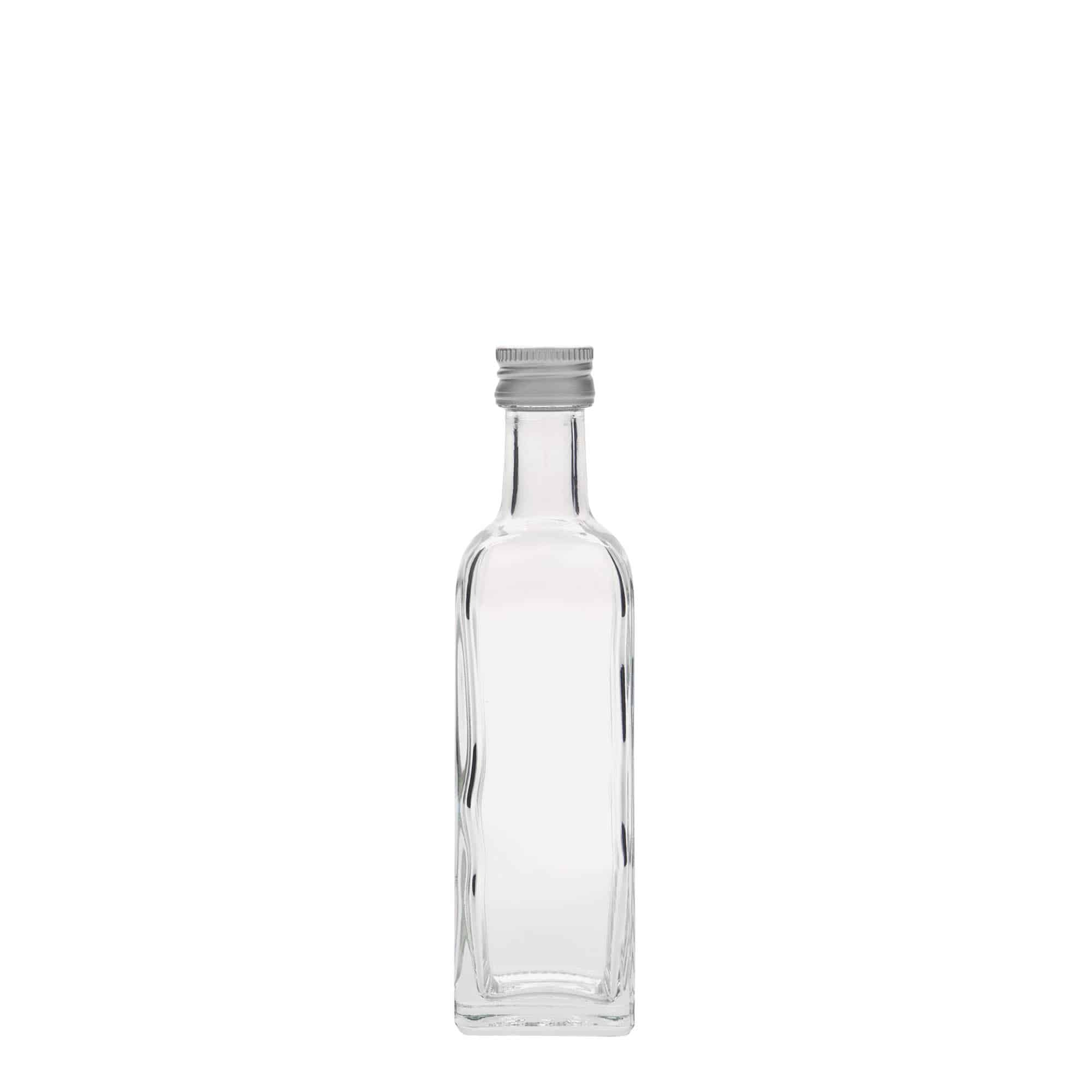 60 ml skleněná lahvička „Marasca“, čtvercová, hrdlo: PP 18