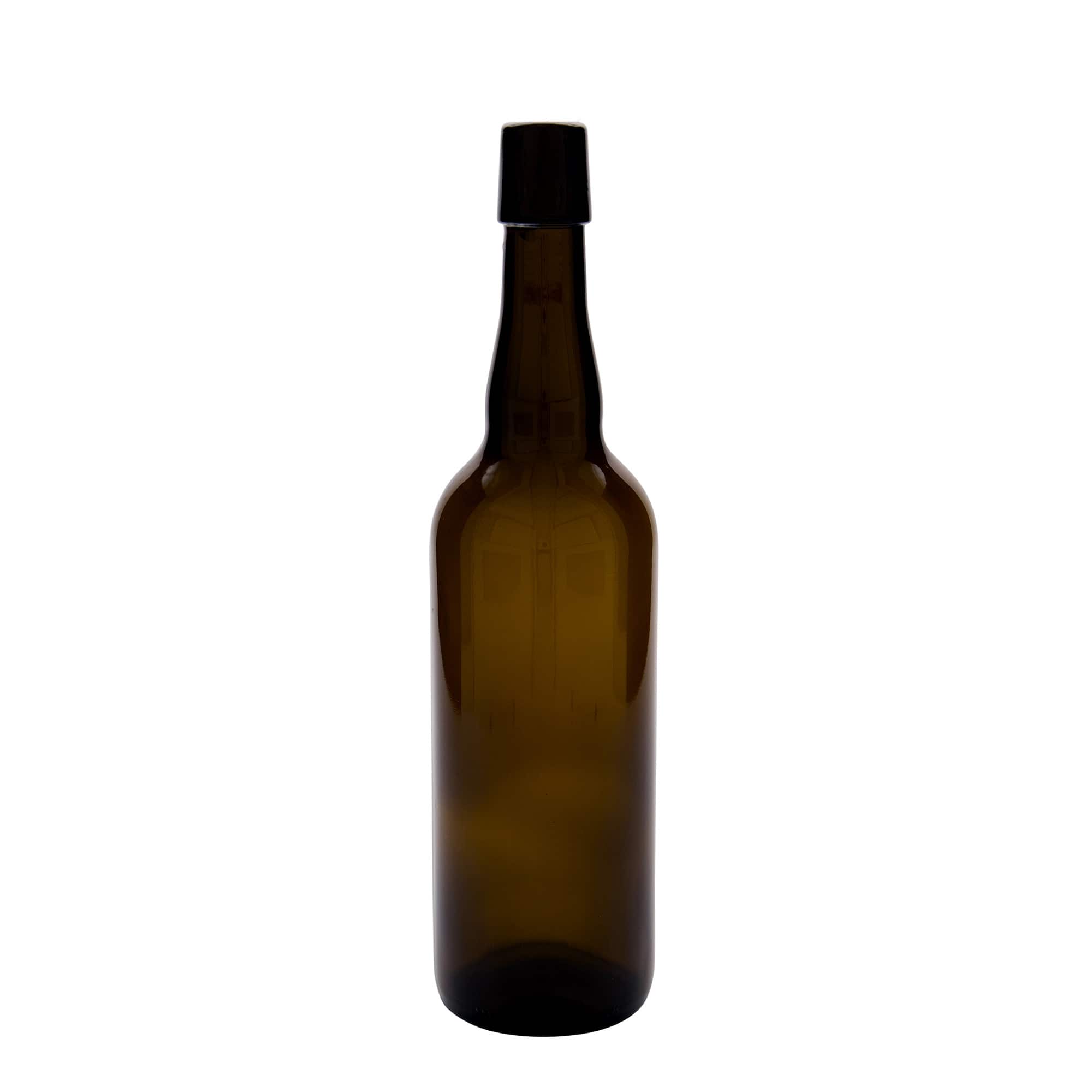 750 ml pivní láhev Belgie, sklo, hnědá, hrdlo: uzávěr s pákou