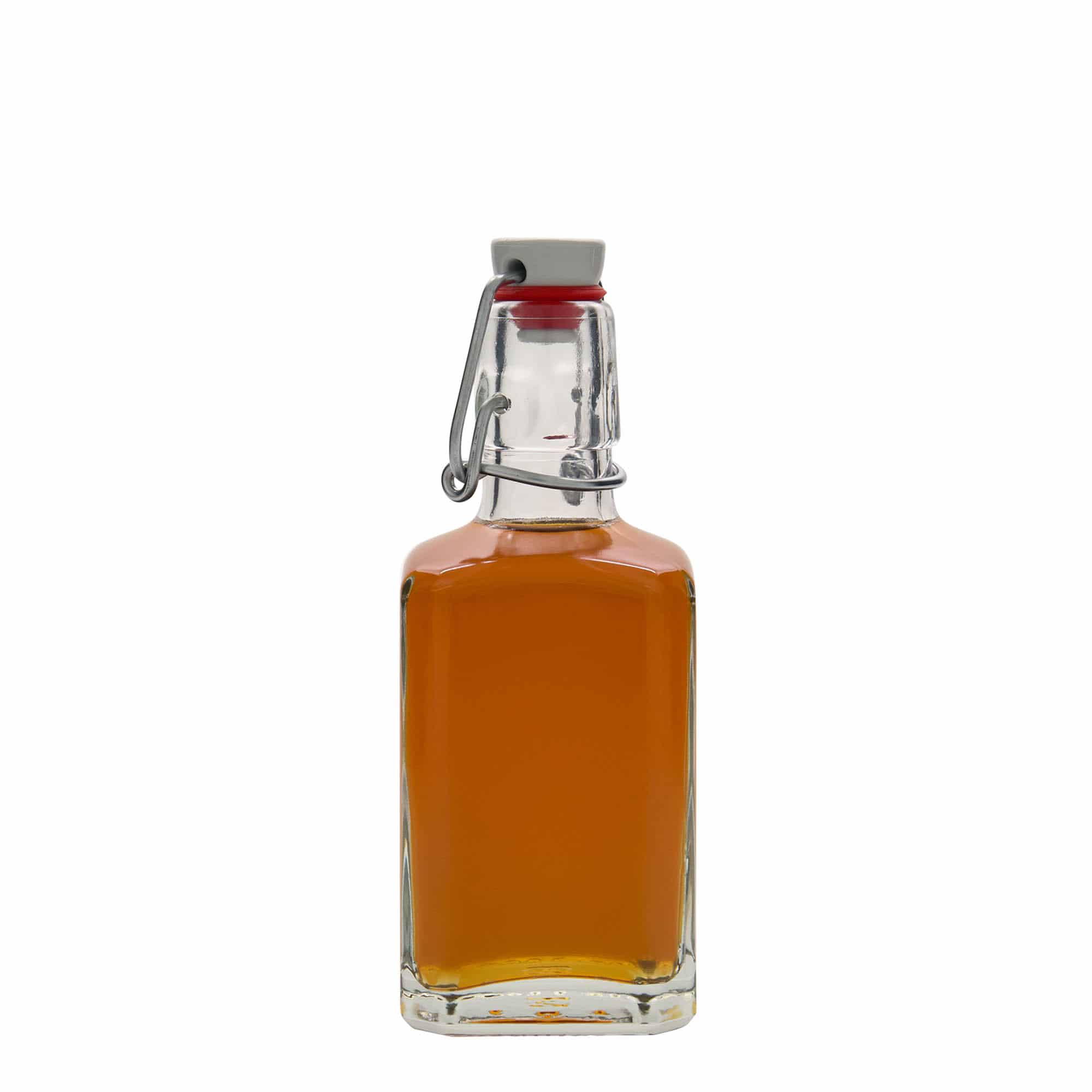 250 ml skleněná láhev 'Rialto', čtvercová, hrdlo: závěsný uzávěr
