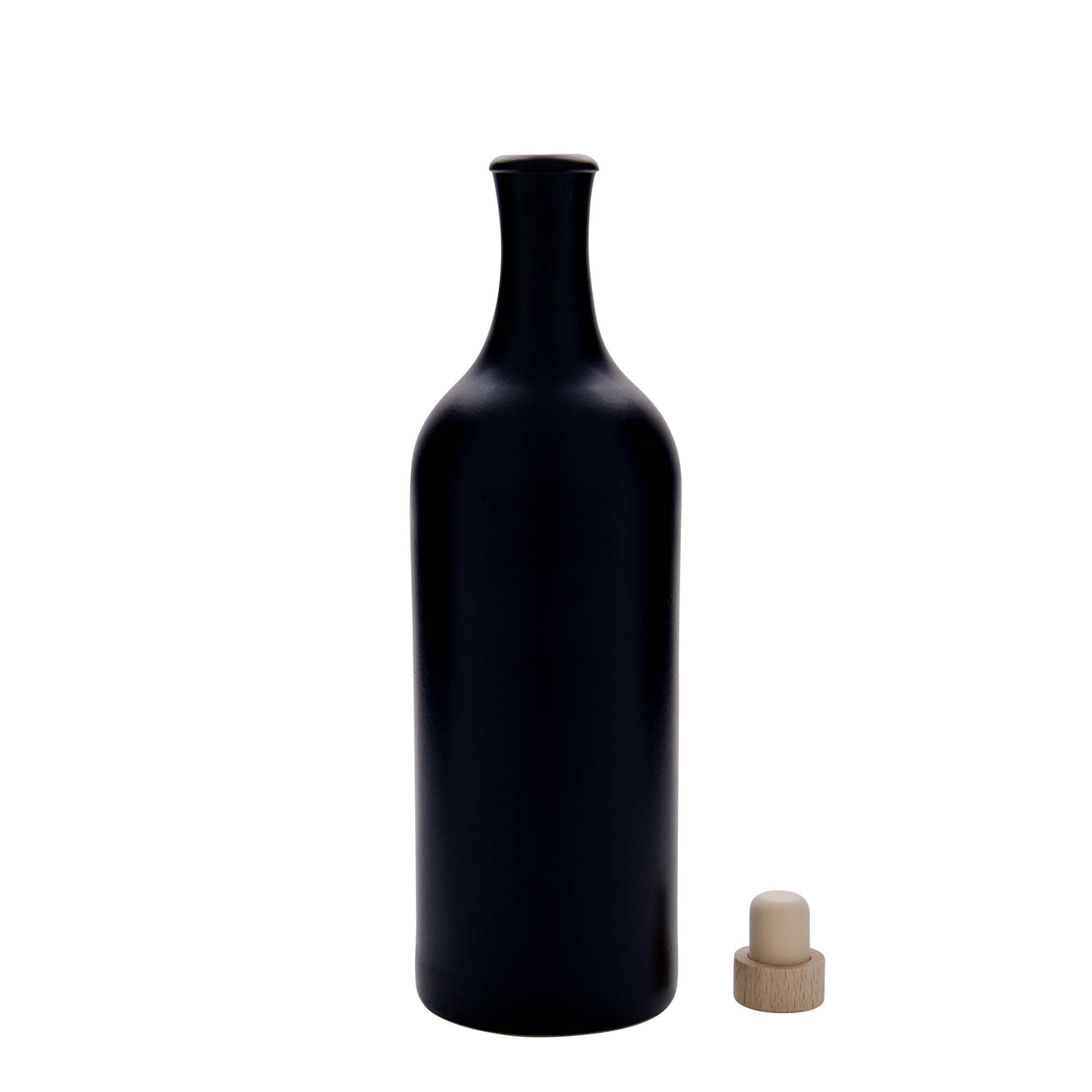 Hliněný džbán 750 ml s dlouhým hrdlem, keramika, černý, uzávěr: korek