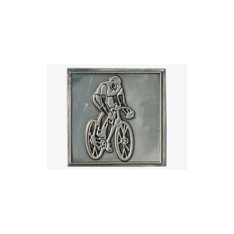 Cínový štítek 'Cyklista', čtvercový, kov, stříbrný