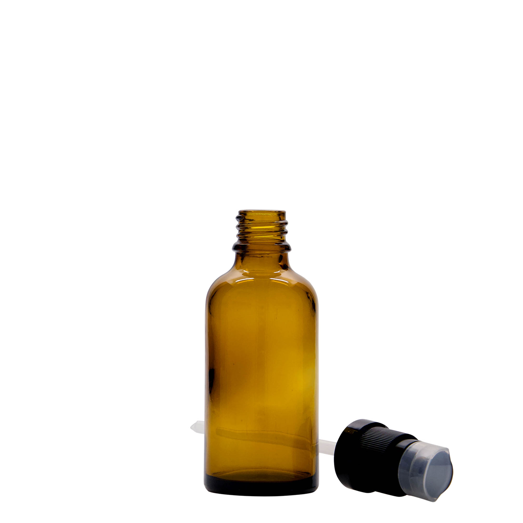 Lékovka s pumpičkou 50 ml, sklo, hnědá, ústí: DIN 18