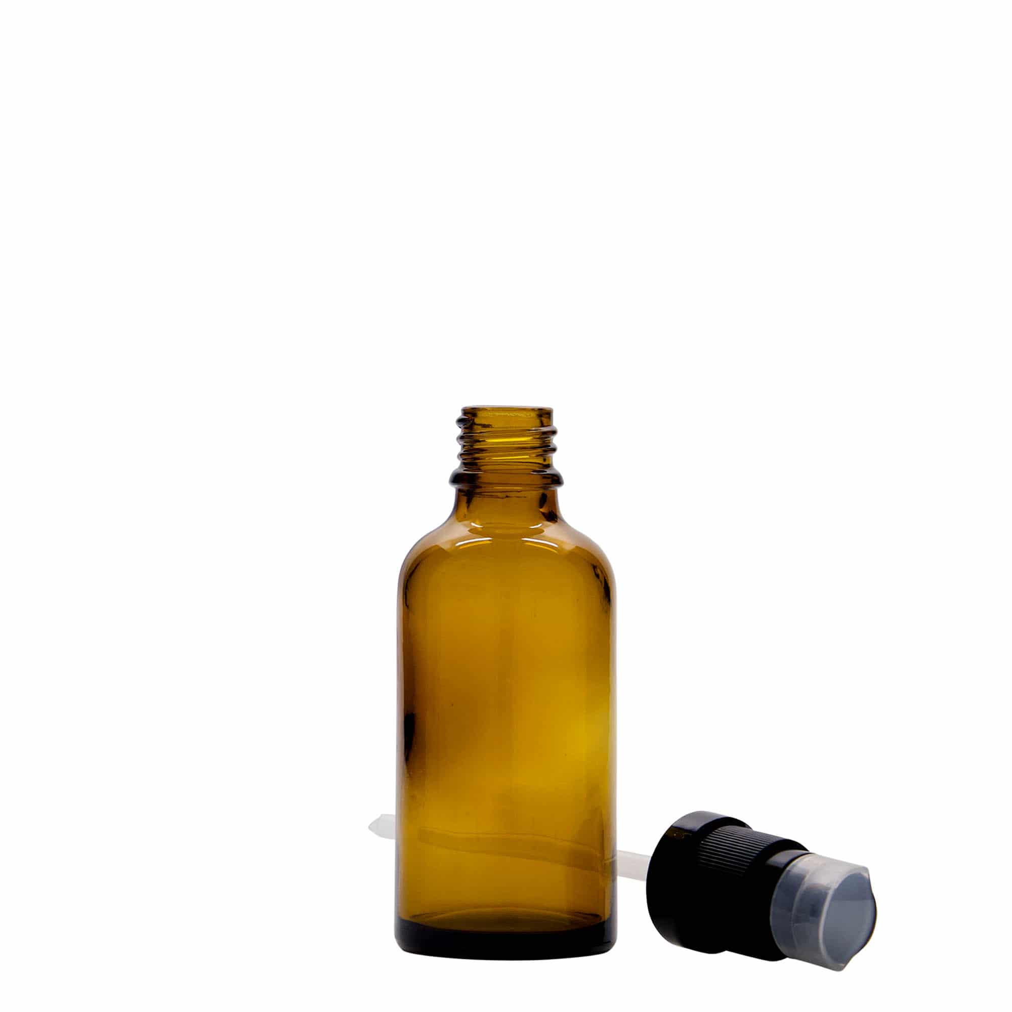 50 ml lékovka s dávkovačem na lotion, sklo, hnědá, hrdlo: DIN 18